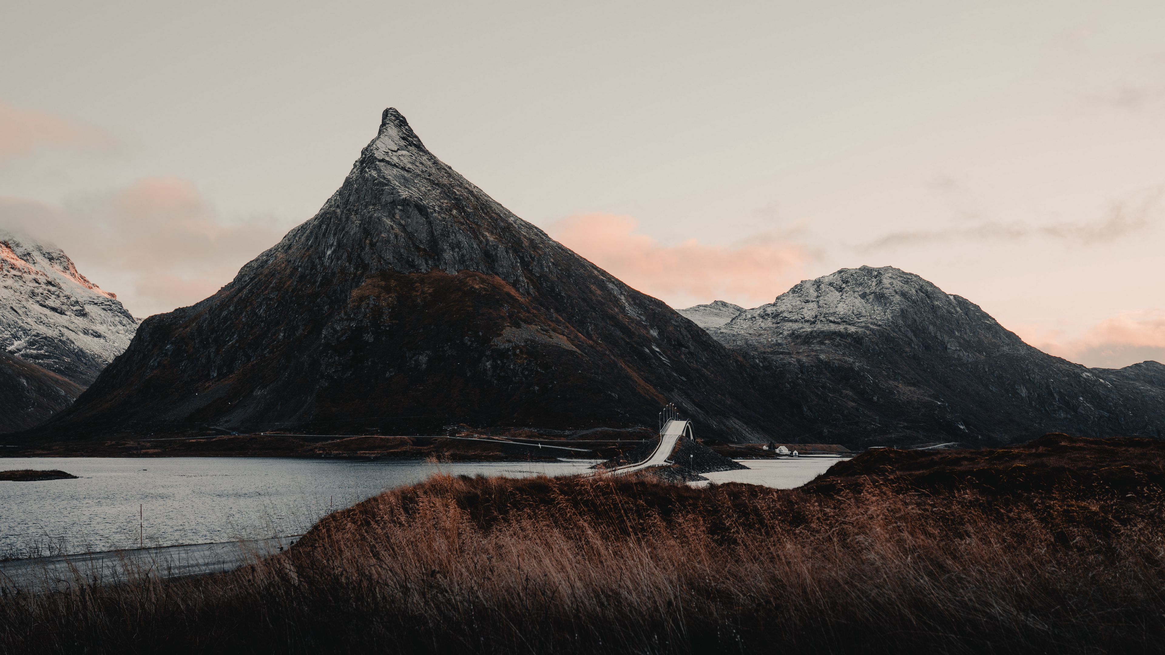 mountains, river, bridge, landscape, norway, 4k, HD Wallpaper