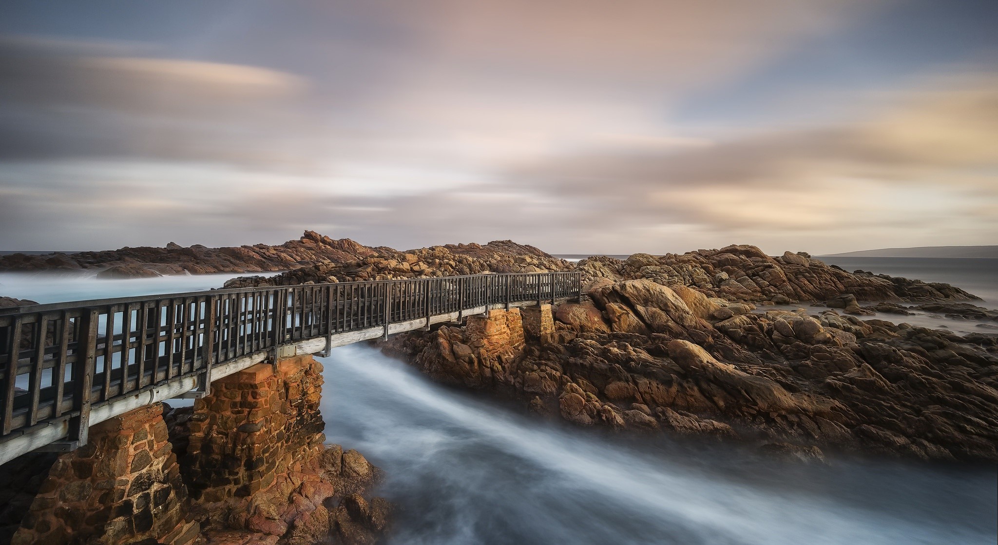 bridge, river, nature, rock, water, landscape, sky, HD Wallpaper