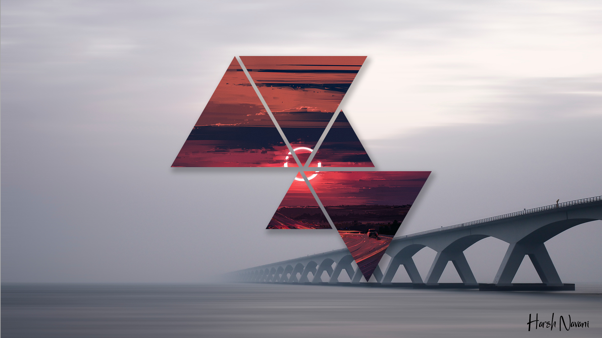 digital art, bridge, triangle, outdoors, HD Wallpaper
