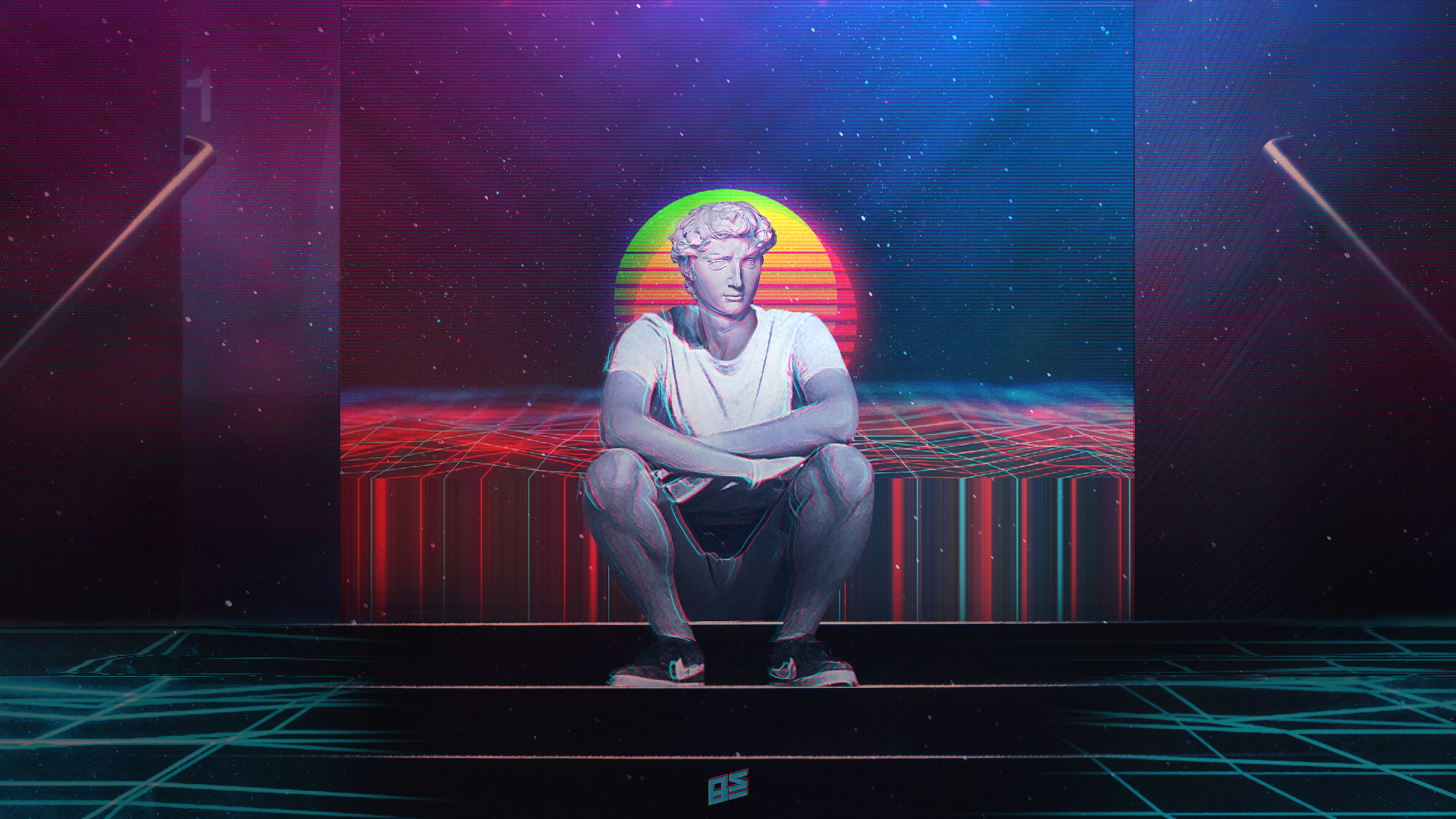 glitch art, Retro style, digital art, neon, HD Wallpaper