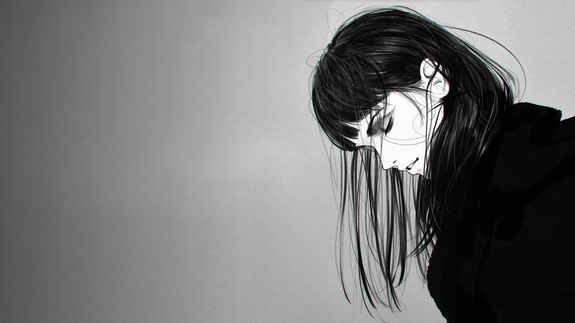 Ilya Kuvshinov, monochrome, artwork, HD Wallpaper