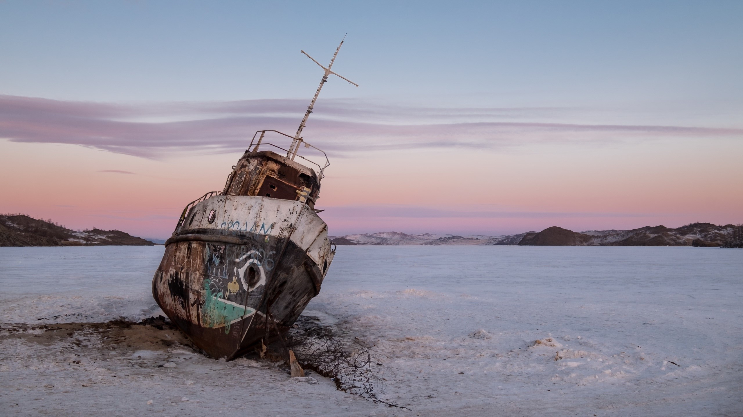 boat, ice, wreck, landscape, vehicle, HD Wallpaper