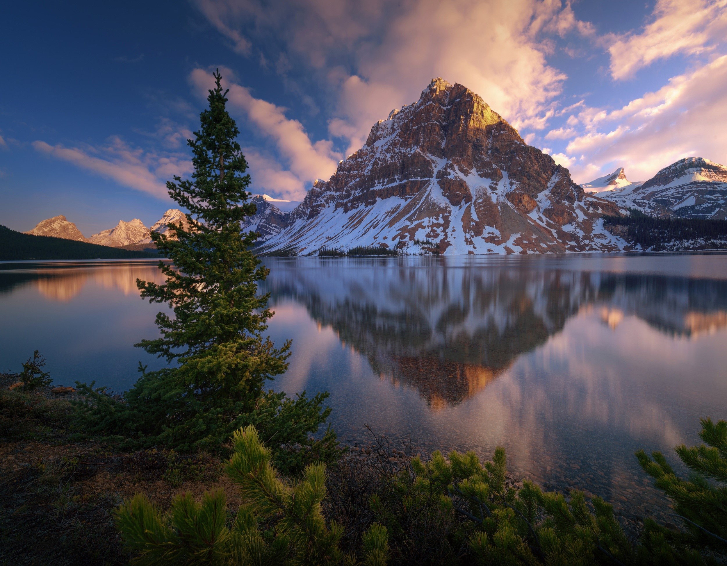 landscape, lake, Bow Lake, mountains, Canada, HD Wallpaper