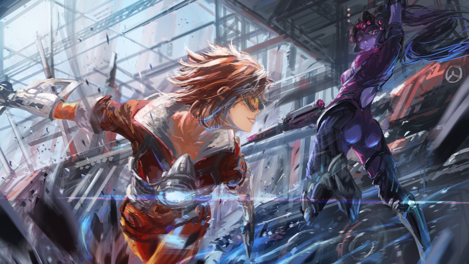 video games, Overwatch, Tracer (Overwatch), Widowmaker (Overwatch), WLOP, HD Wallpaper