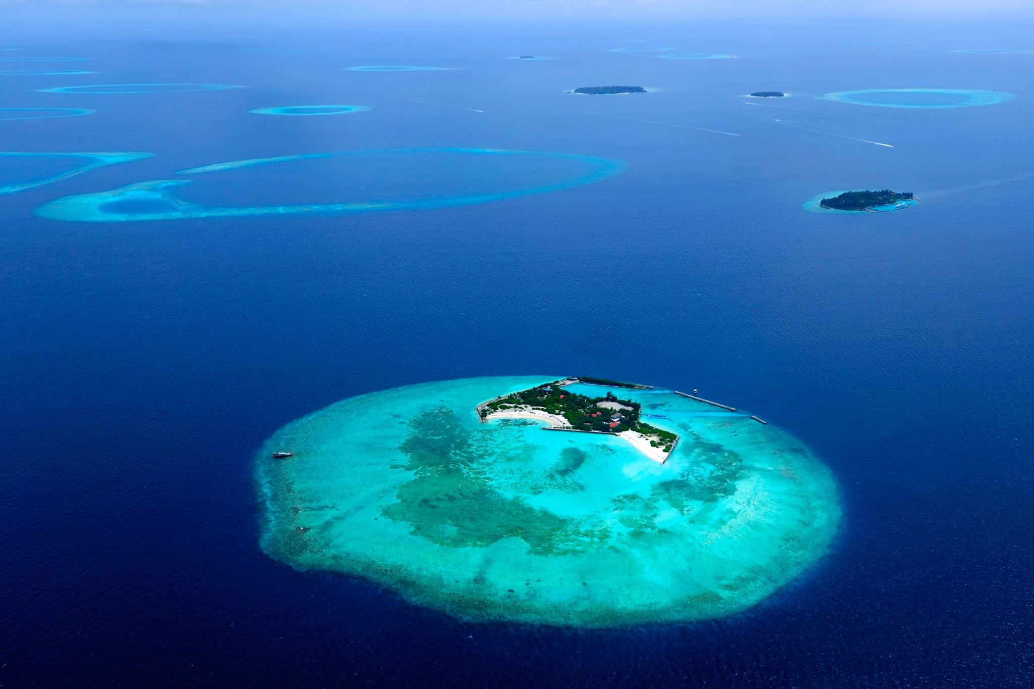 nature, water, island, aerial view, Maldives, HD Wallpaper