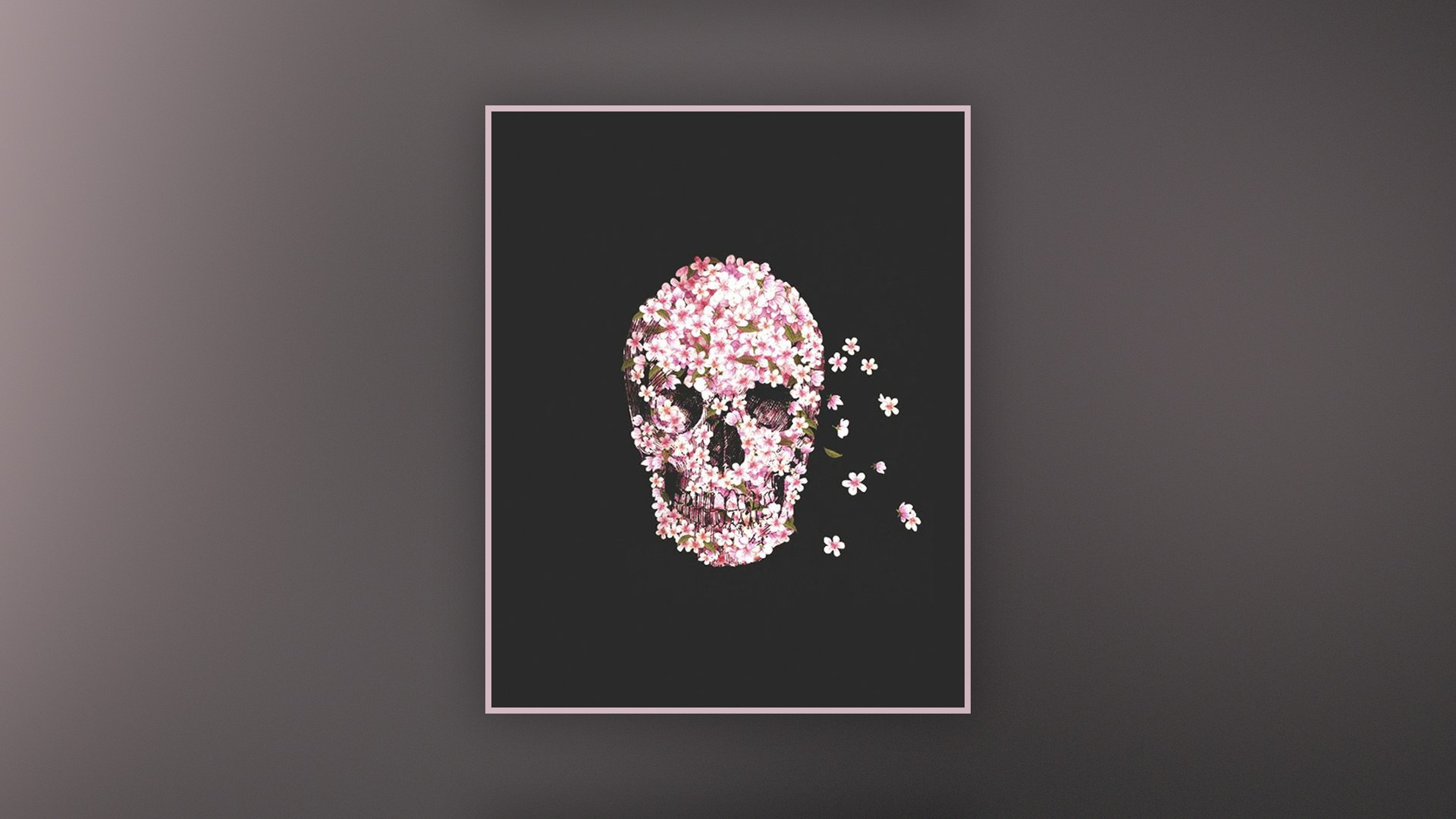 skull, flowers, simple background, HD Wallpaper