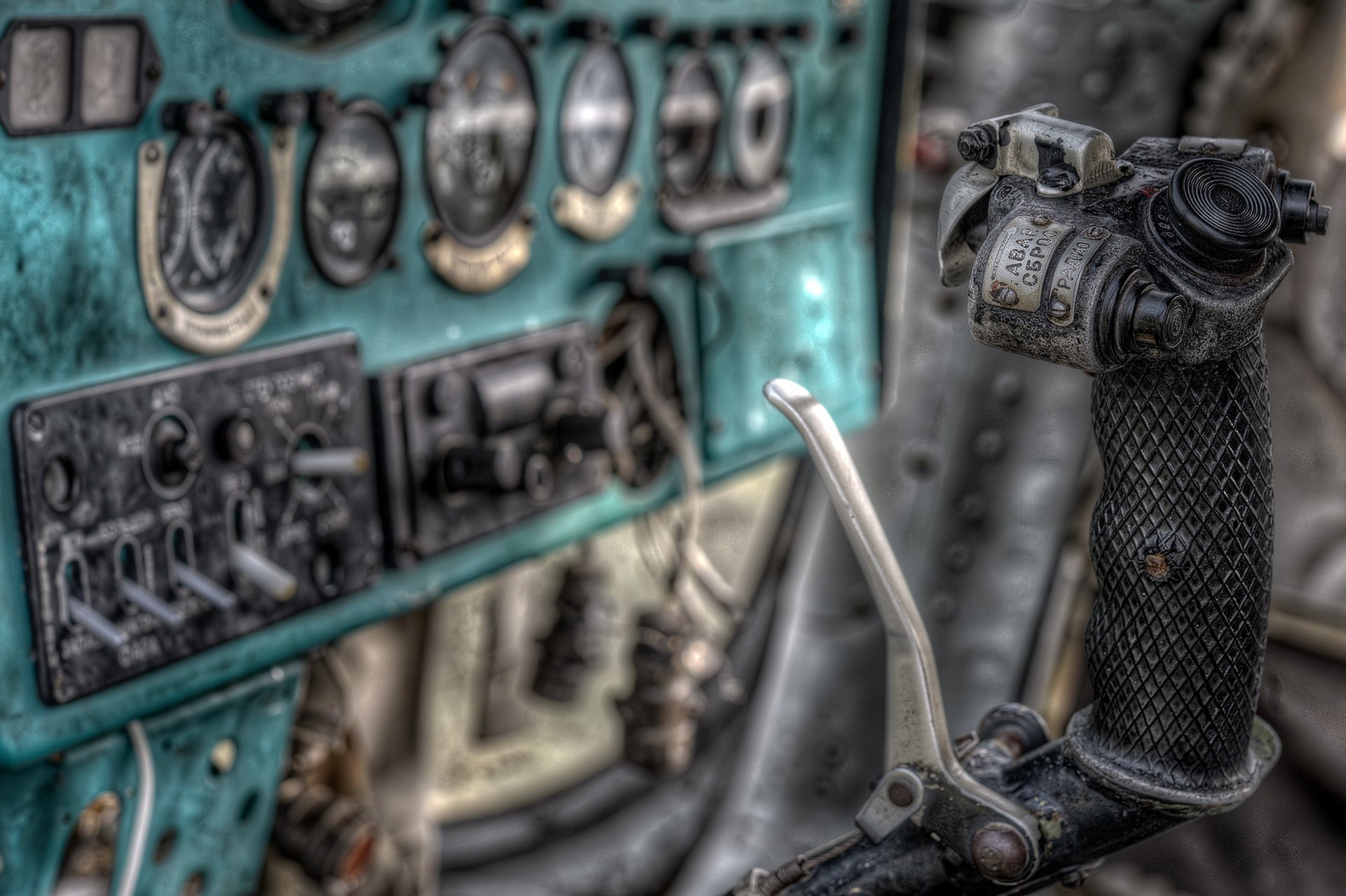 vehicle, cockpit, aircraft, old, wreck, turquoise, Cyrillic, HD Wallpaper