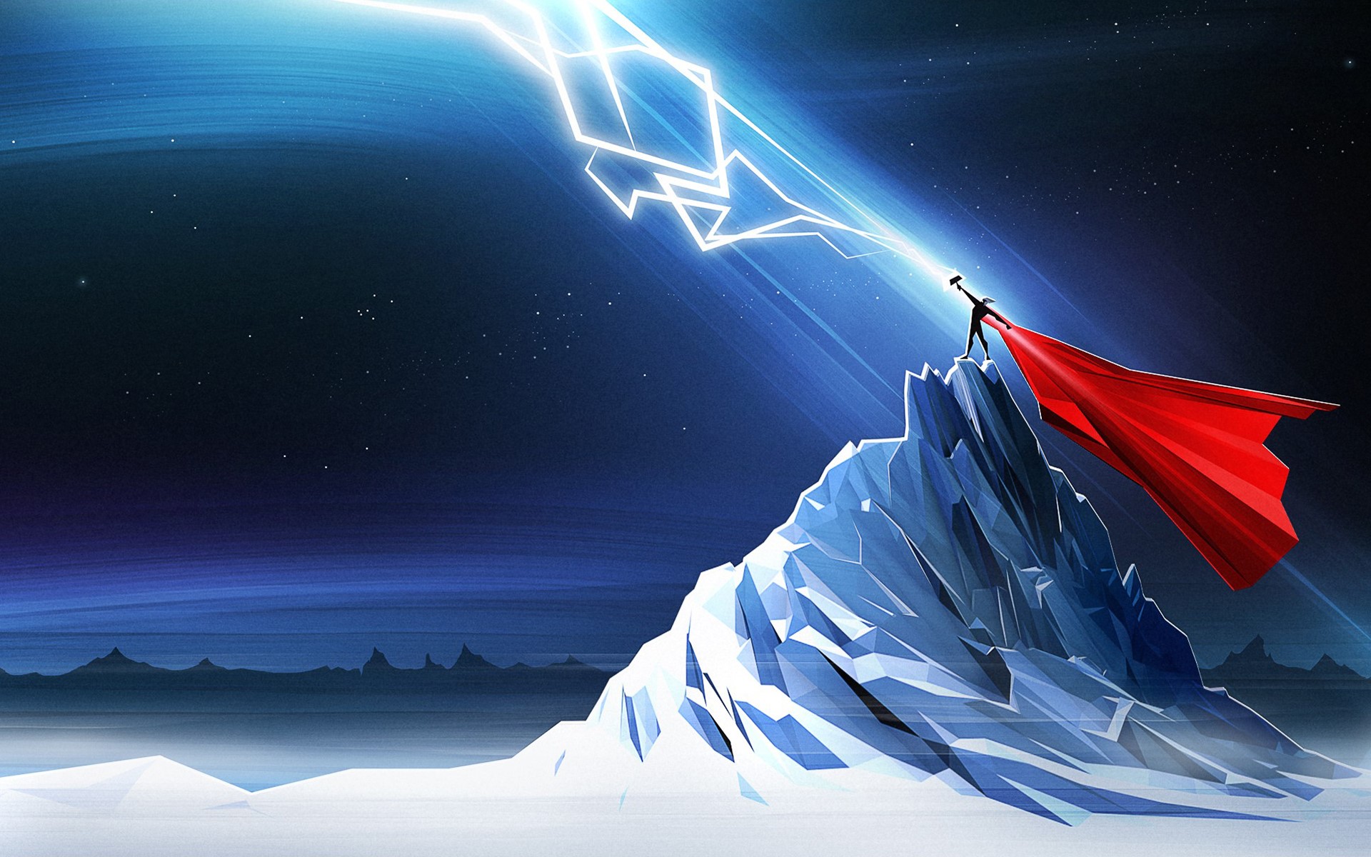Thor, lightning, Marvel Comics, minimalism, low poly, HD Wallpaper