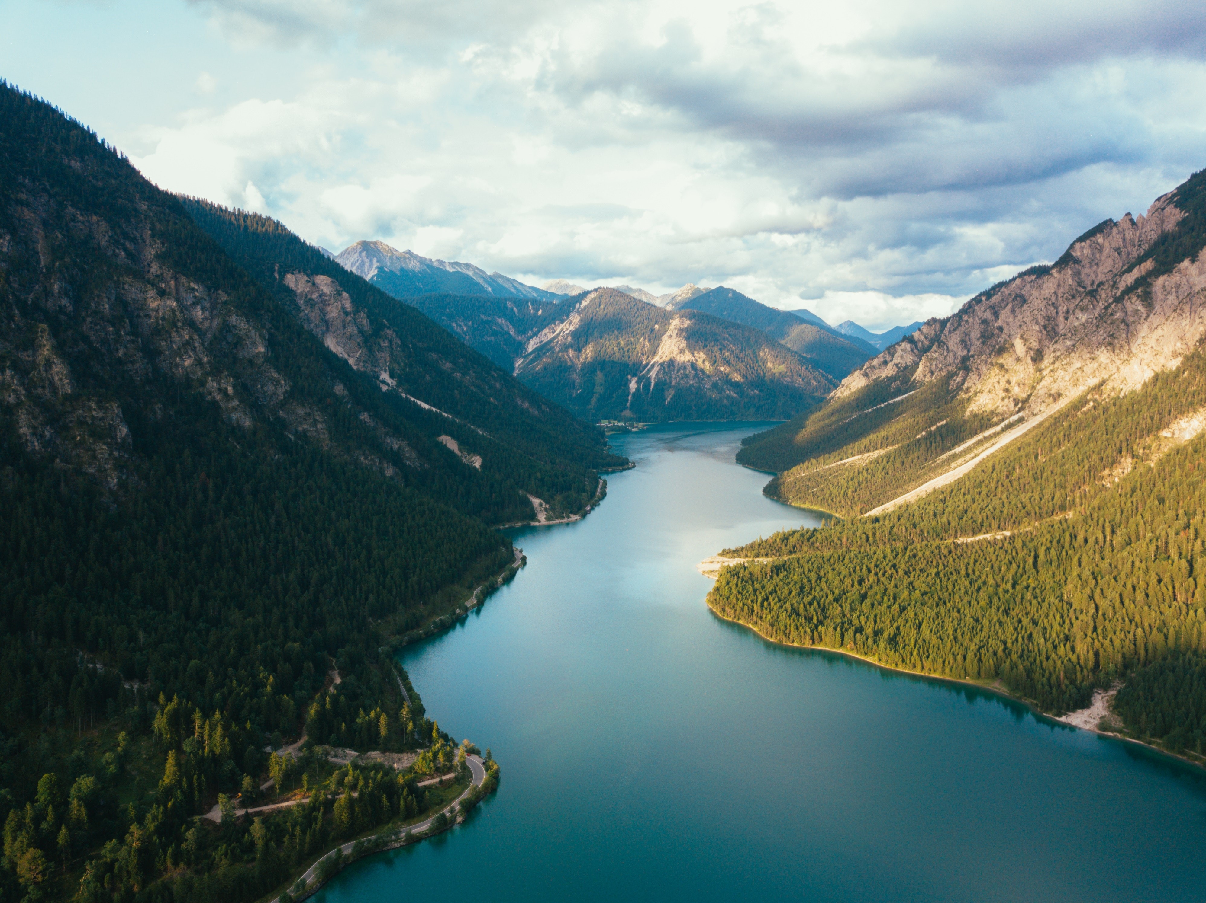 landscape, river, nature, forest, trees, clouds, mountains, HD Wallpaper
