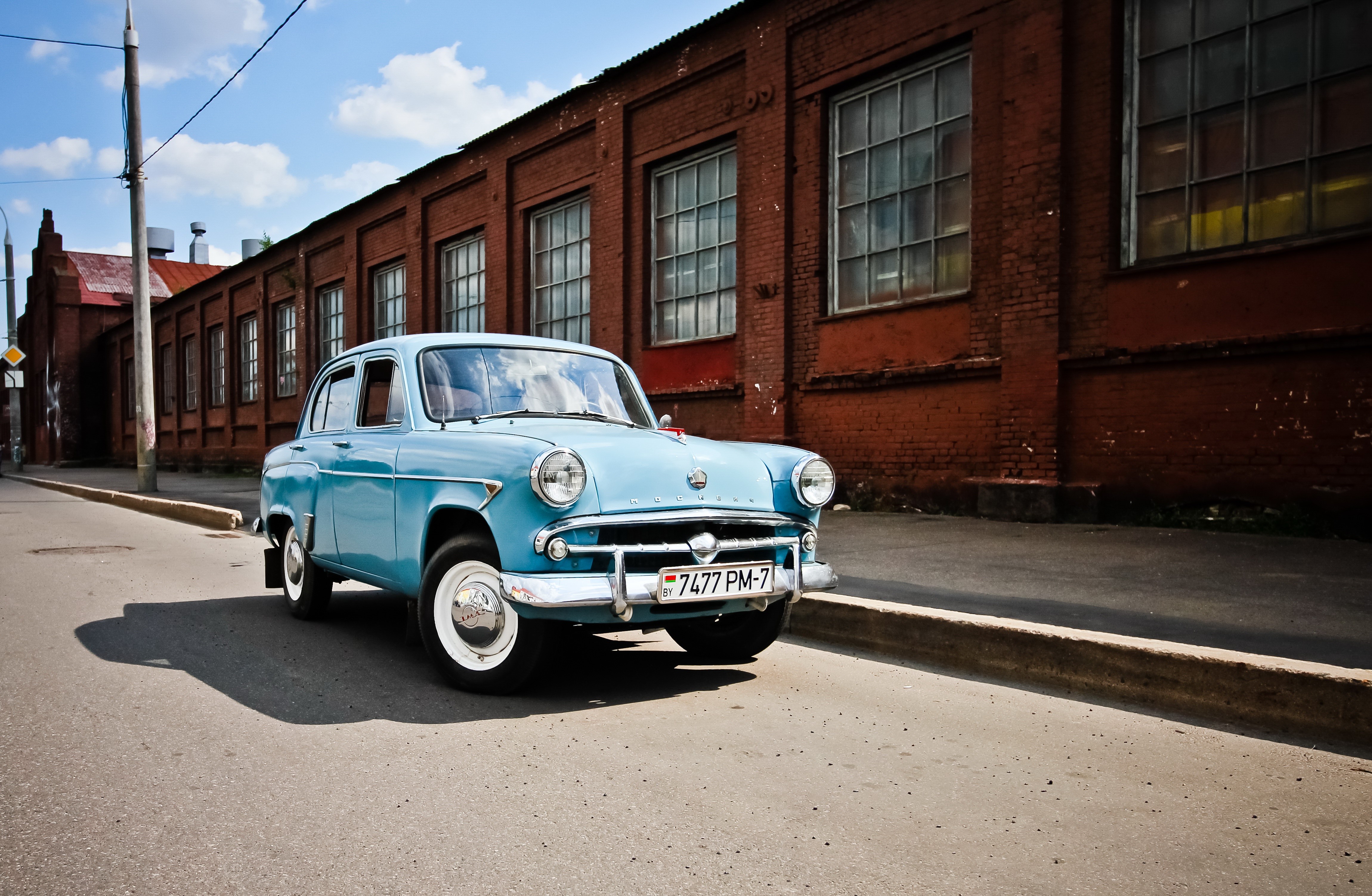blue cars, old, car, vehicle, road, Moskvich, vintage, HD Wallpaper