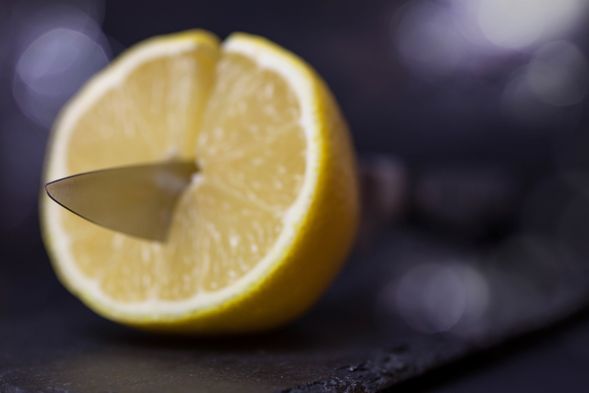 lemons, knife, food, blurred, HD Wallpaper