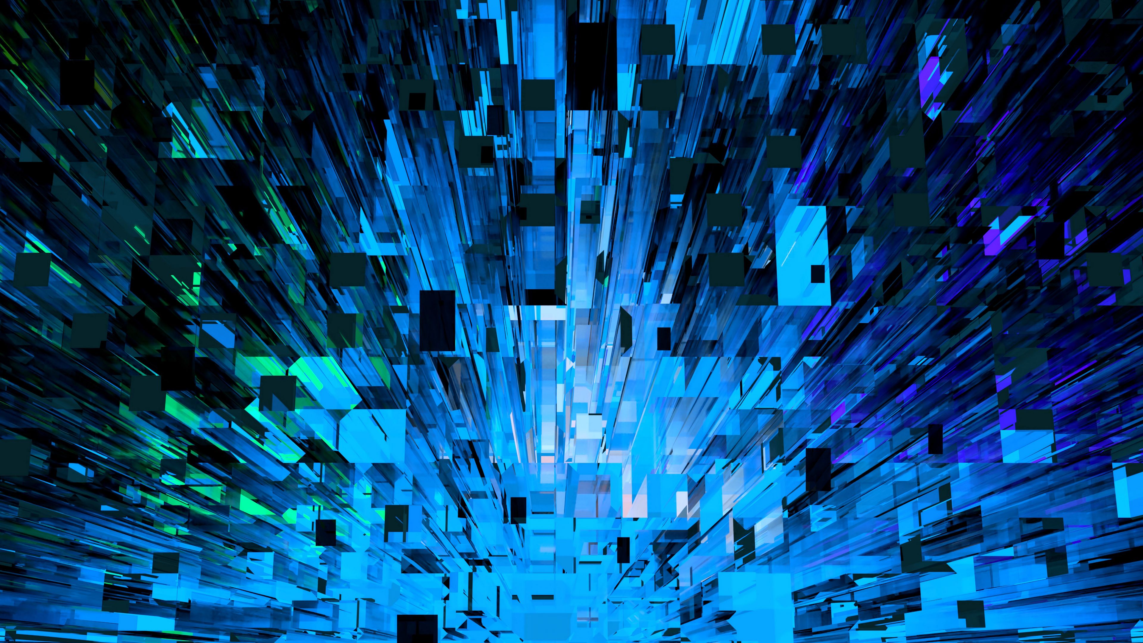 fragments, shards, abstraction, blue, 4k, HD Wallpaper
