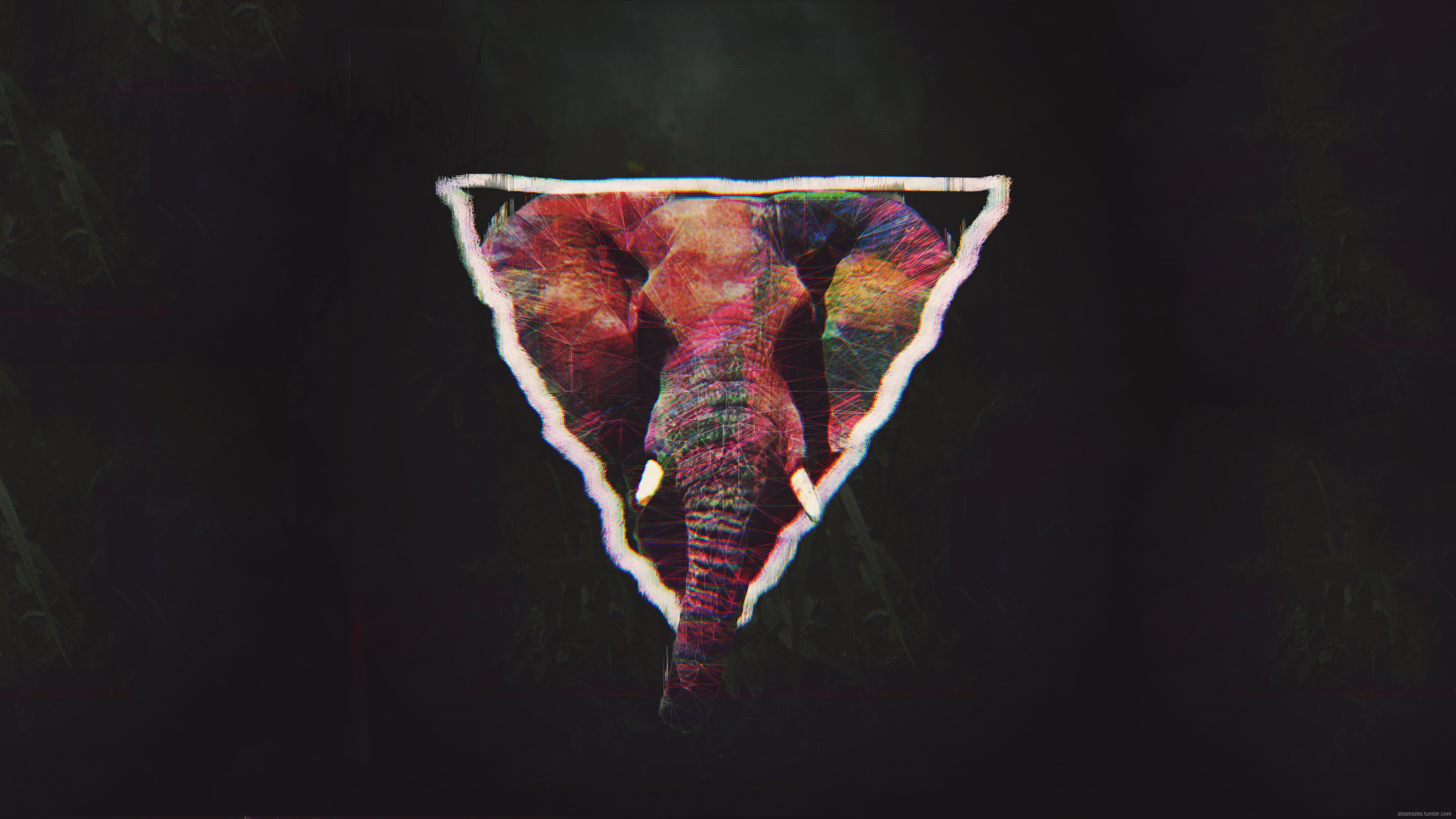 glitch art, abstract, triangle, elephant, jungle, HD Wallpaper