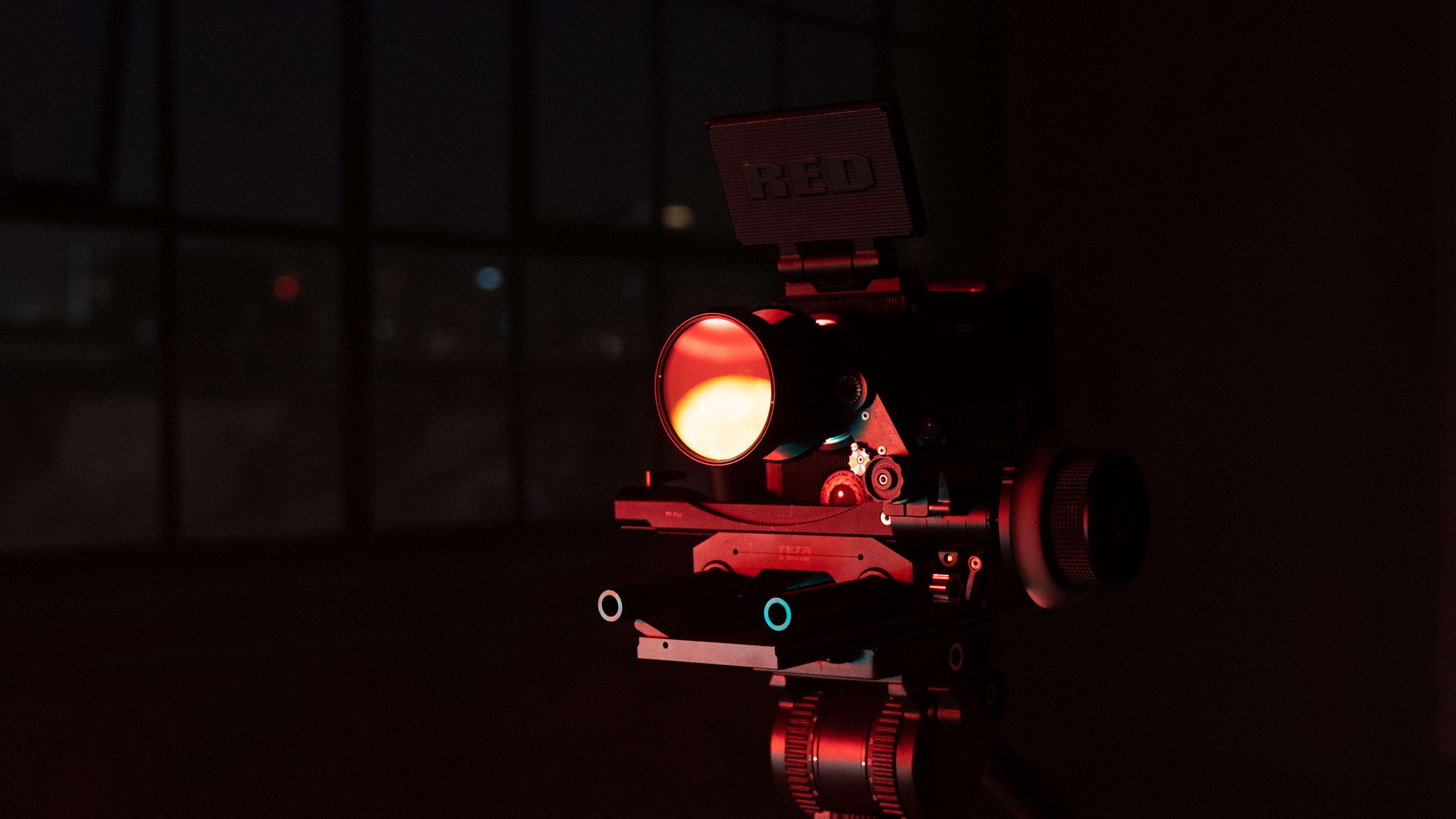 camera, tripod, lens, video equipment, dark, 4k, HD Wallpaper