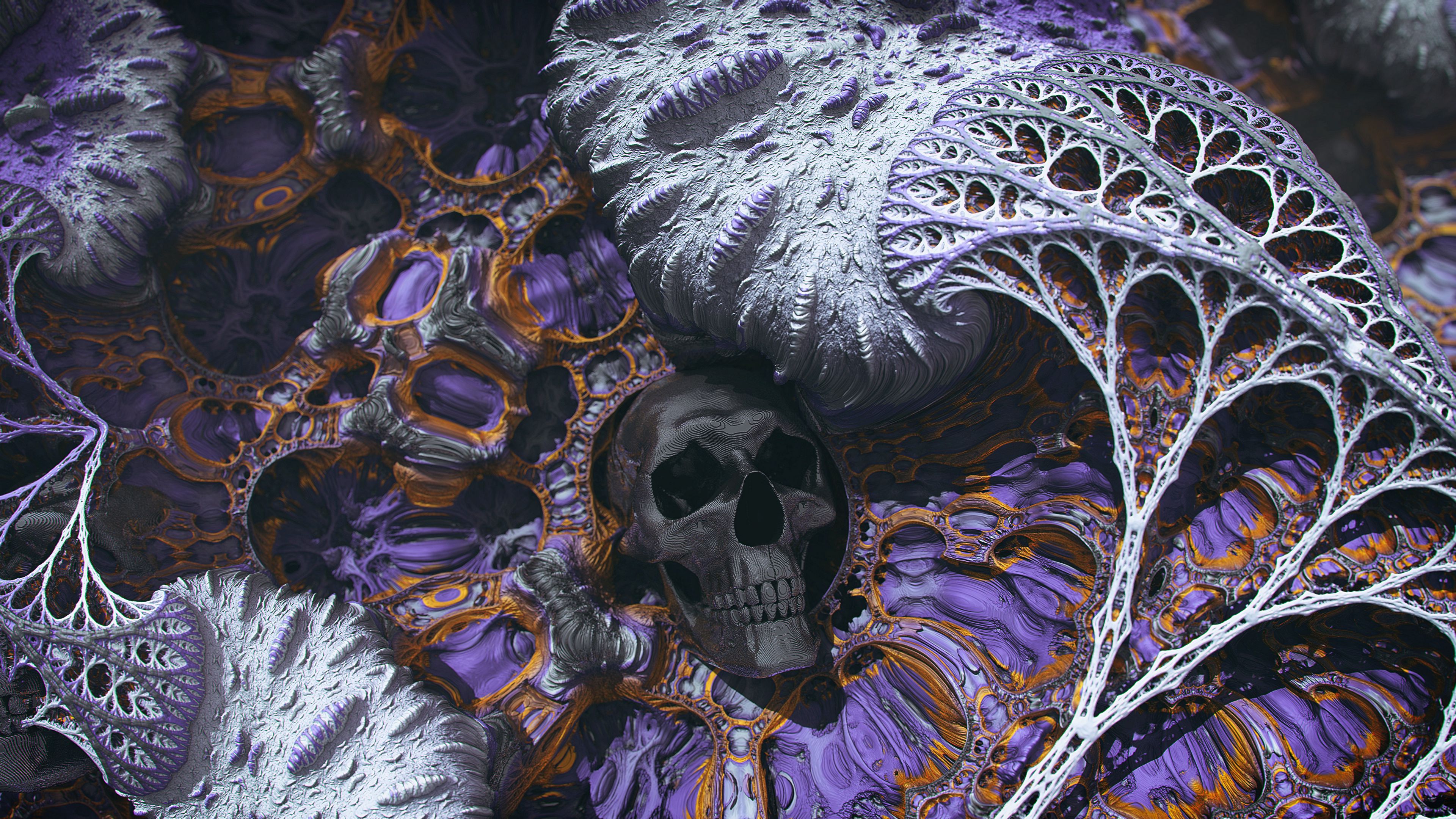 skull, 3d, abstraction, relief, surface, structure, 4k, HD Wallpaper