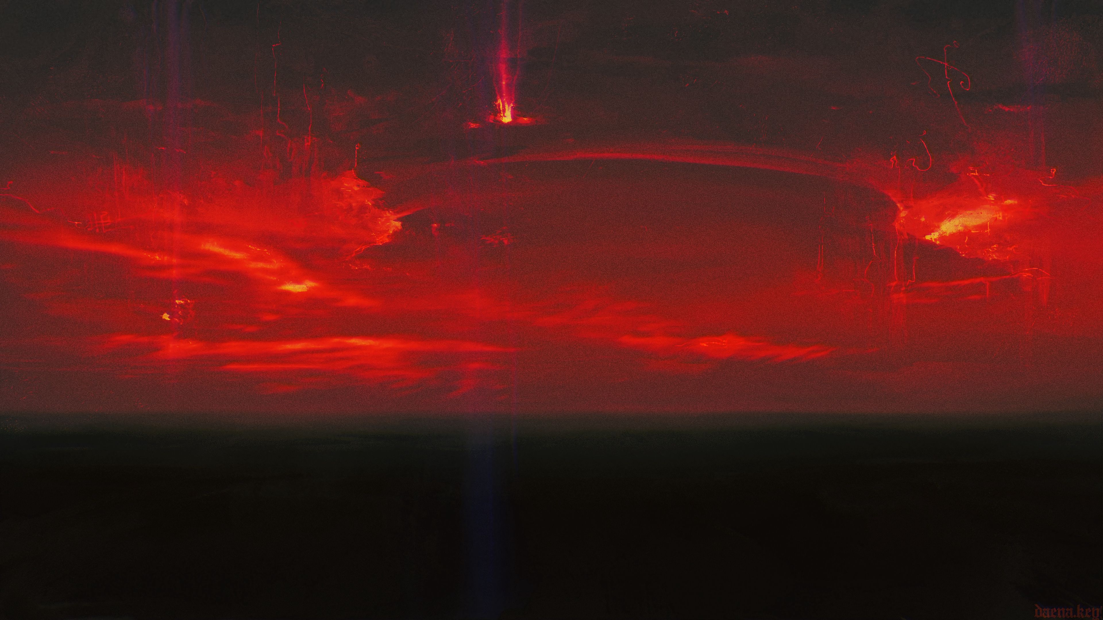 sky, red, flash, horizon, dark, 4k, HD Wallpaper