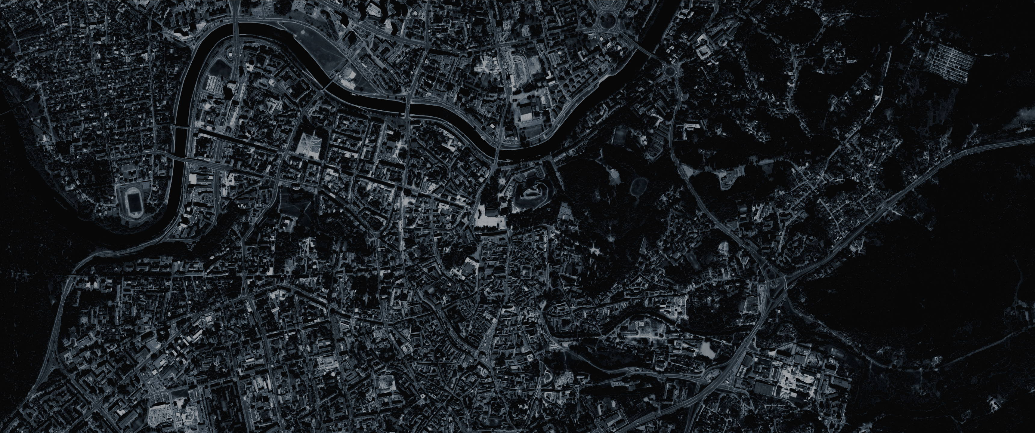 dark, city, Vilnius, aerial view, Lithuania, black, satellite photo, HD Wallpaper