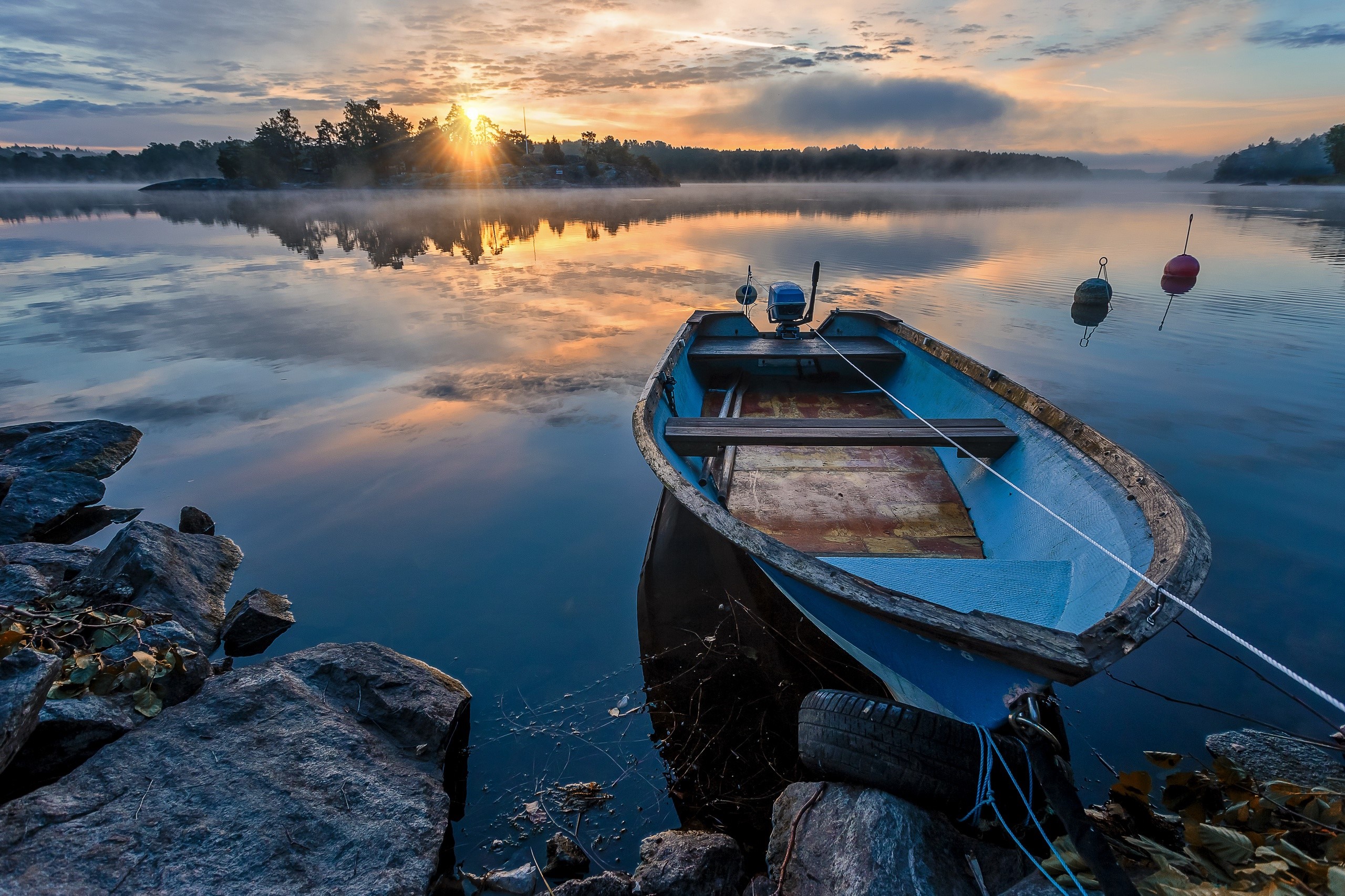 blue, water, boat, nature, HD Wallpaper