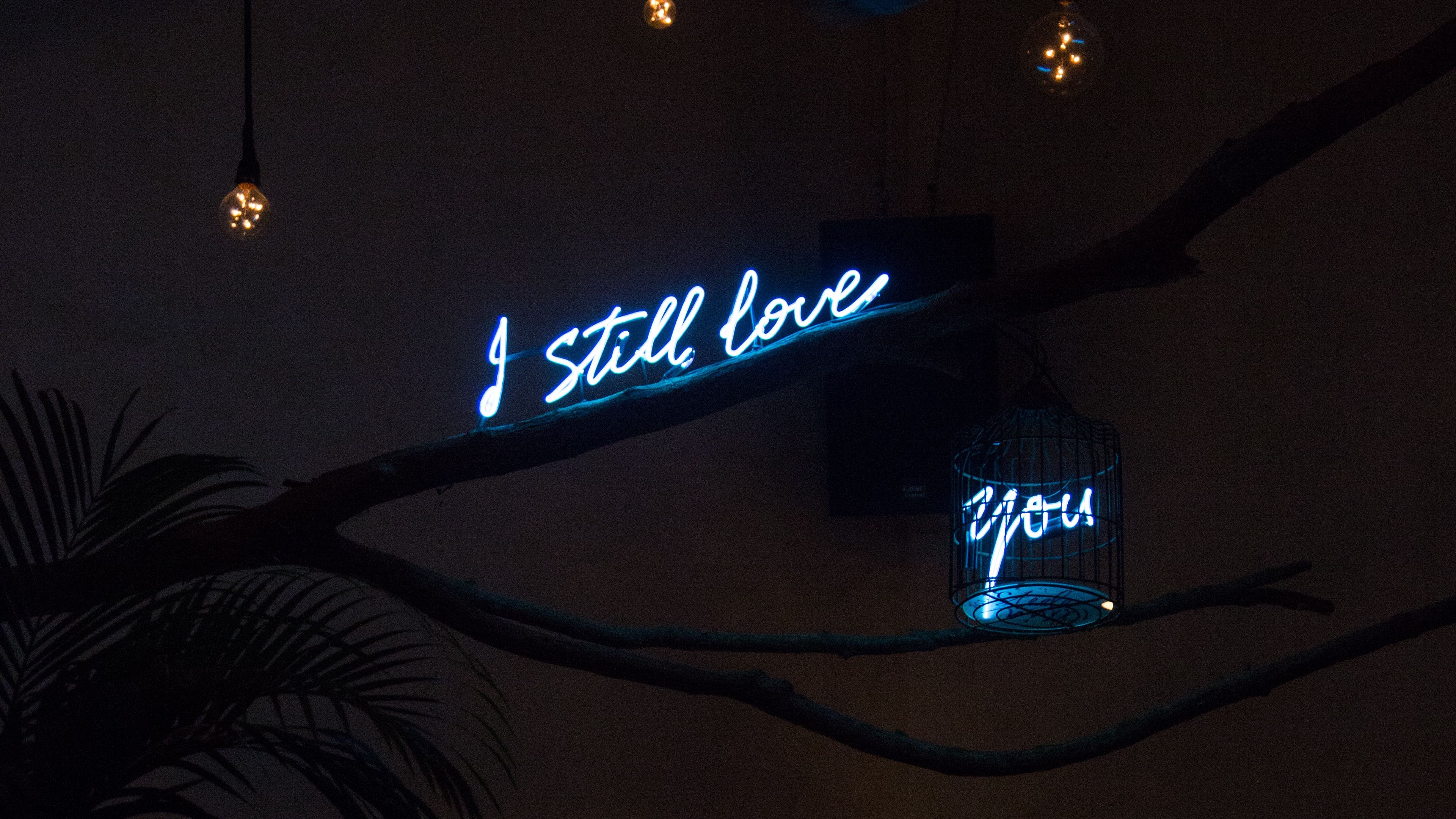 words, love, neon, glow, dark, 4k, HD Wallpaper