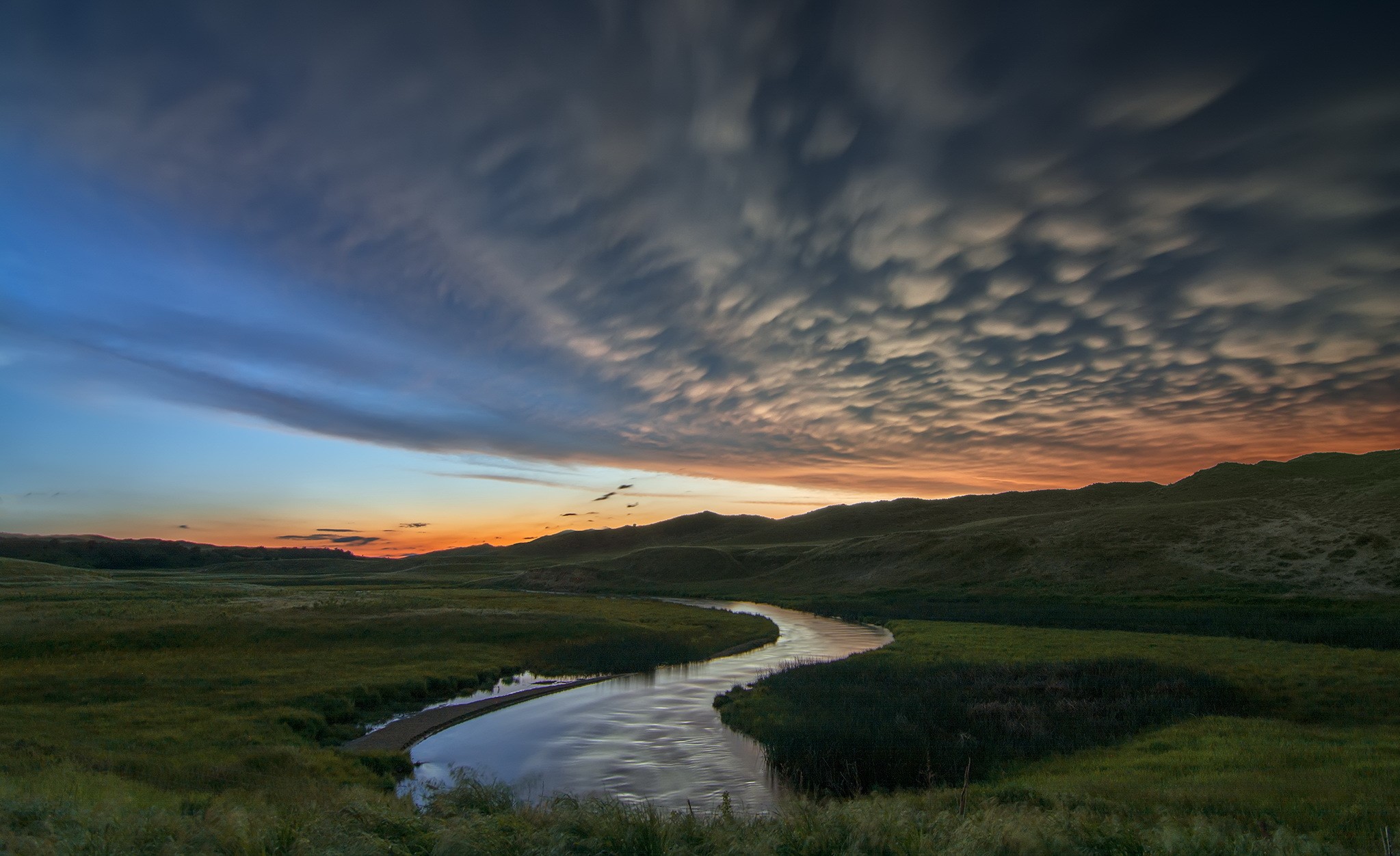 sky, clouds, landscape, river, nature, HD Wallpaper