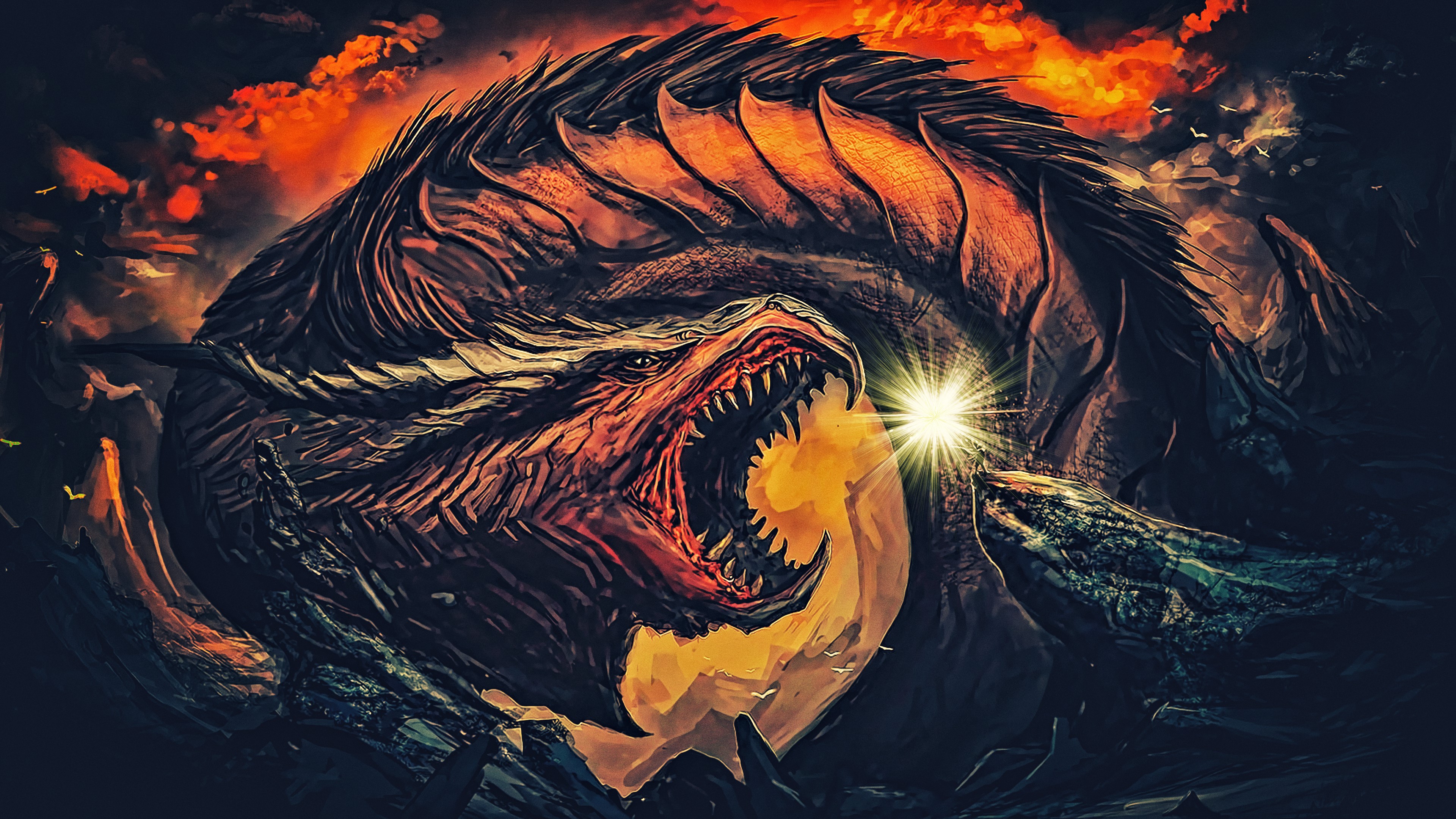 dragon, fantasy art, night, fan art, HD Wallpaper
