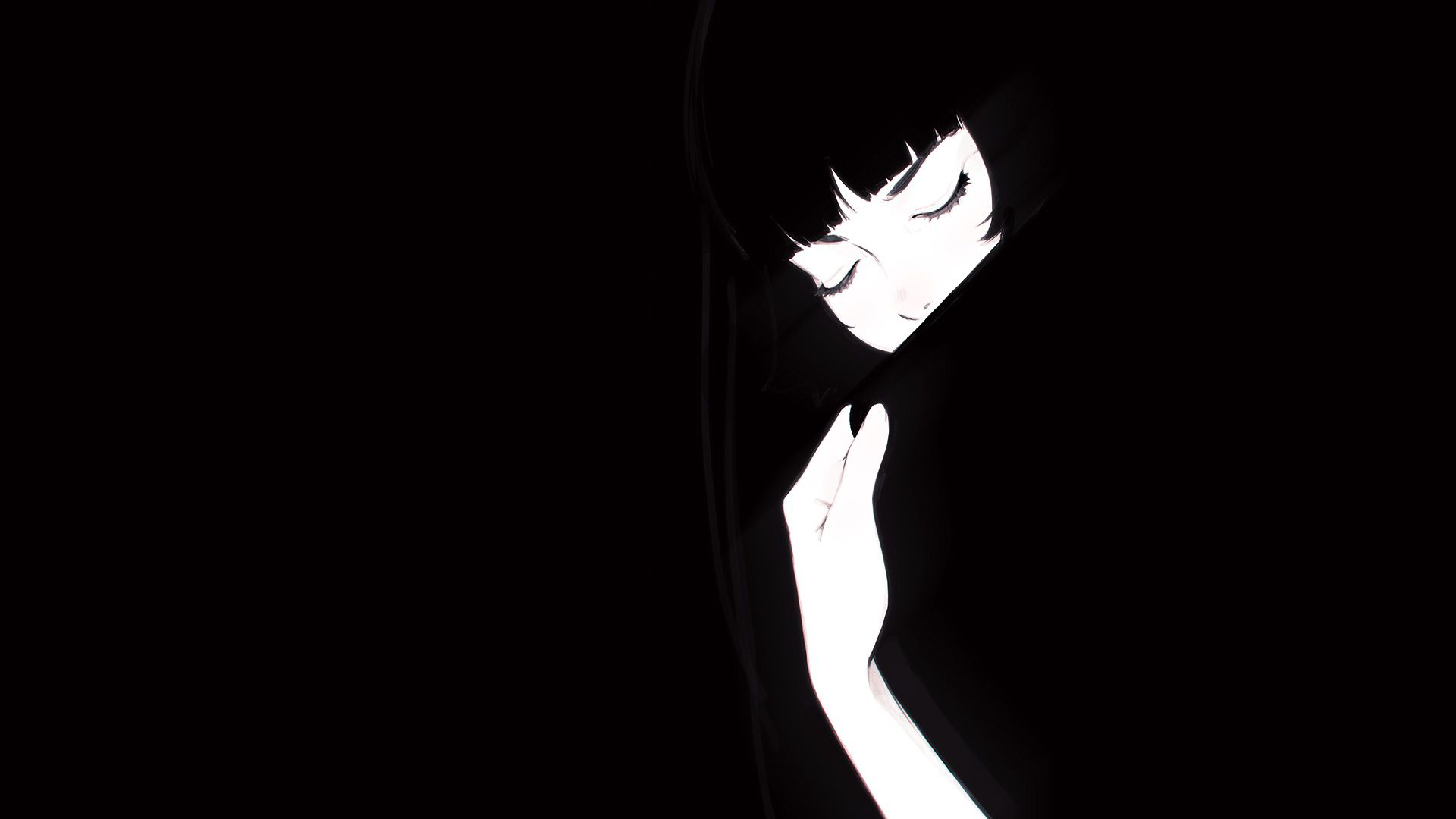 anime girls, Ilya Kuvshinov, black background, illustration, digital art, monochrome, face, fringe hair, portrait, drawing, minimalism, digital, artwork, HD Wallpaper