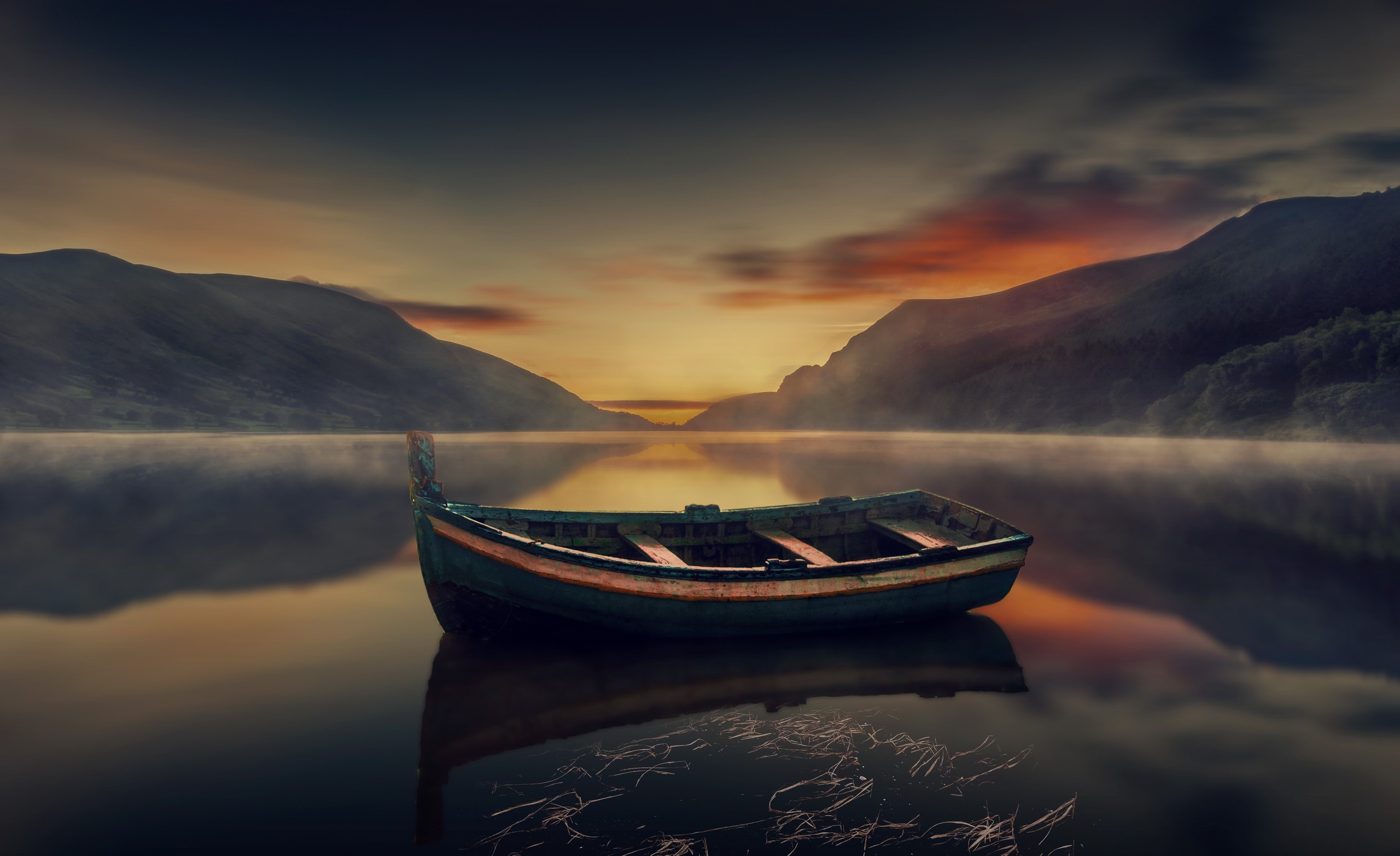 nature, water, reflection, boat, sky, HD Wallpaper