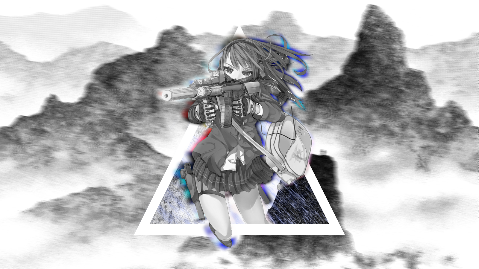 picture-in-picture, anime girls, selective coloring, anime, weapon, miniskirt, HD Wallpaper