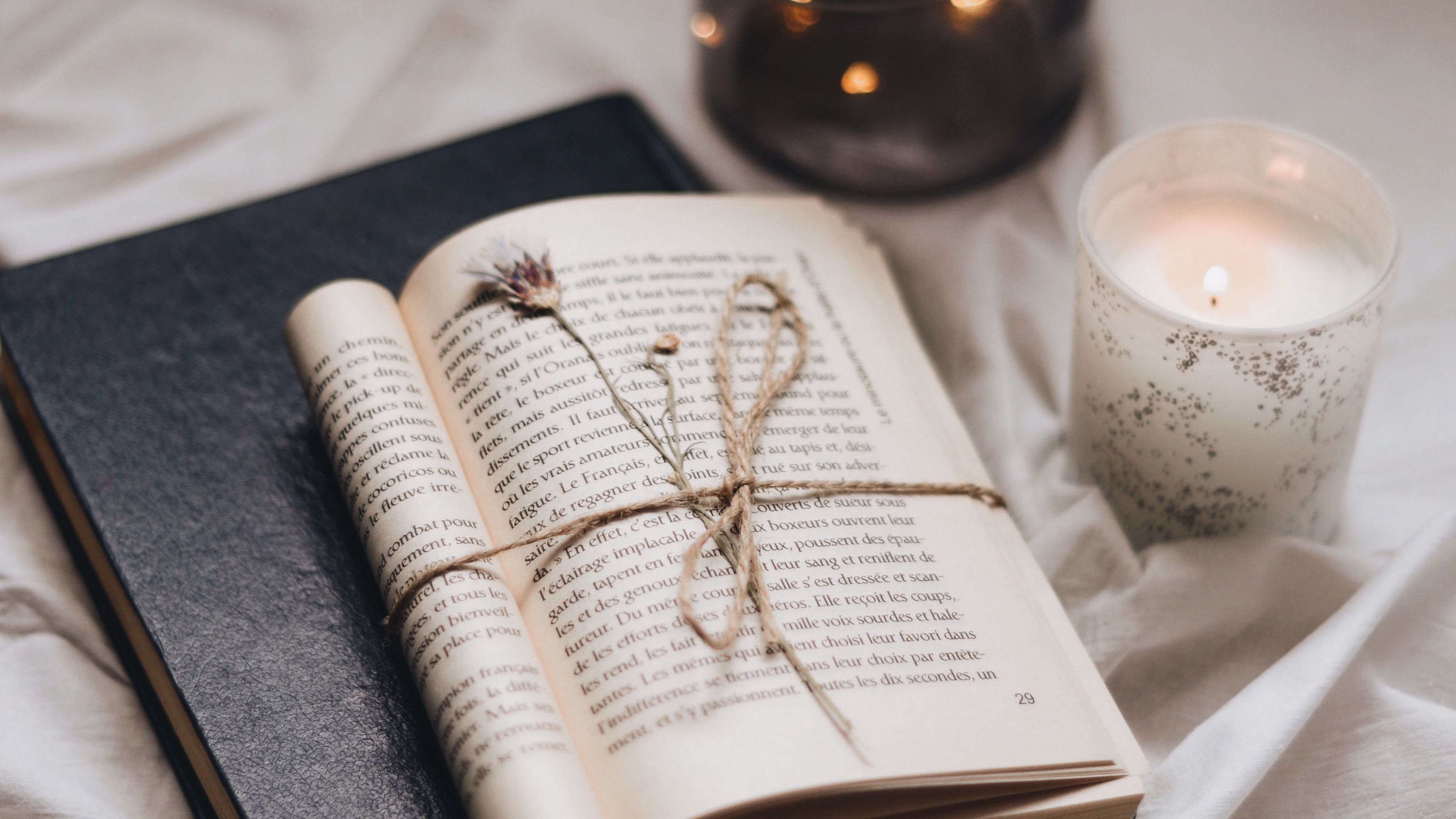 book, candle, bottle, thread, herbarium, 4k, HD Wallpaper