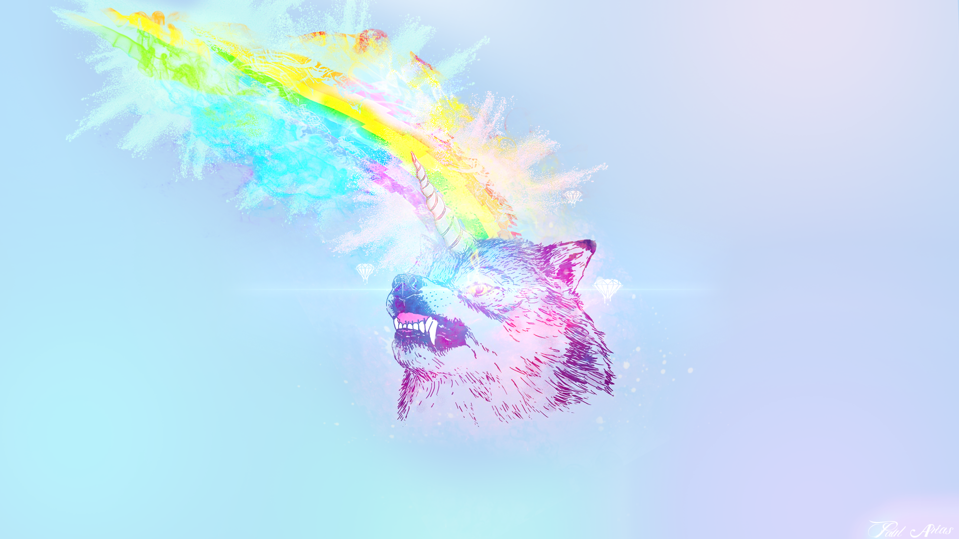 dog, wolf, rainbows, HD Wallpaper