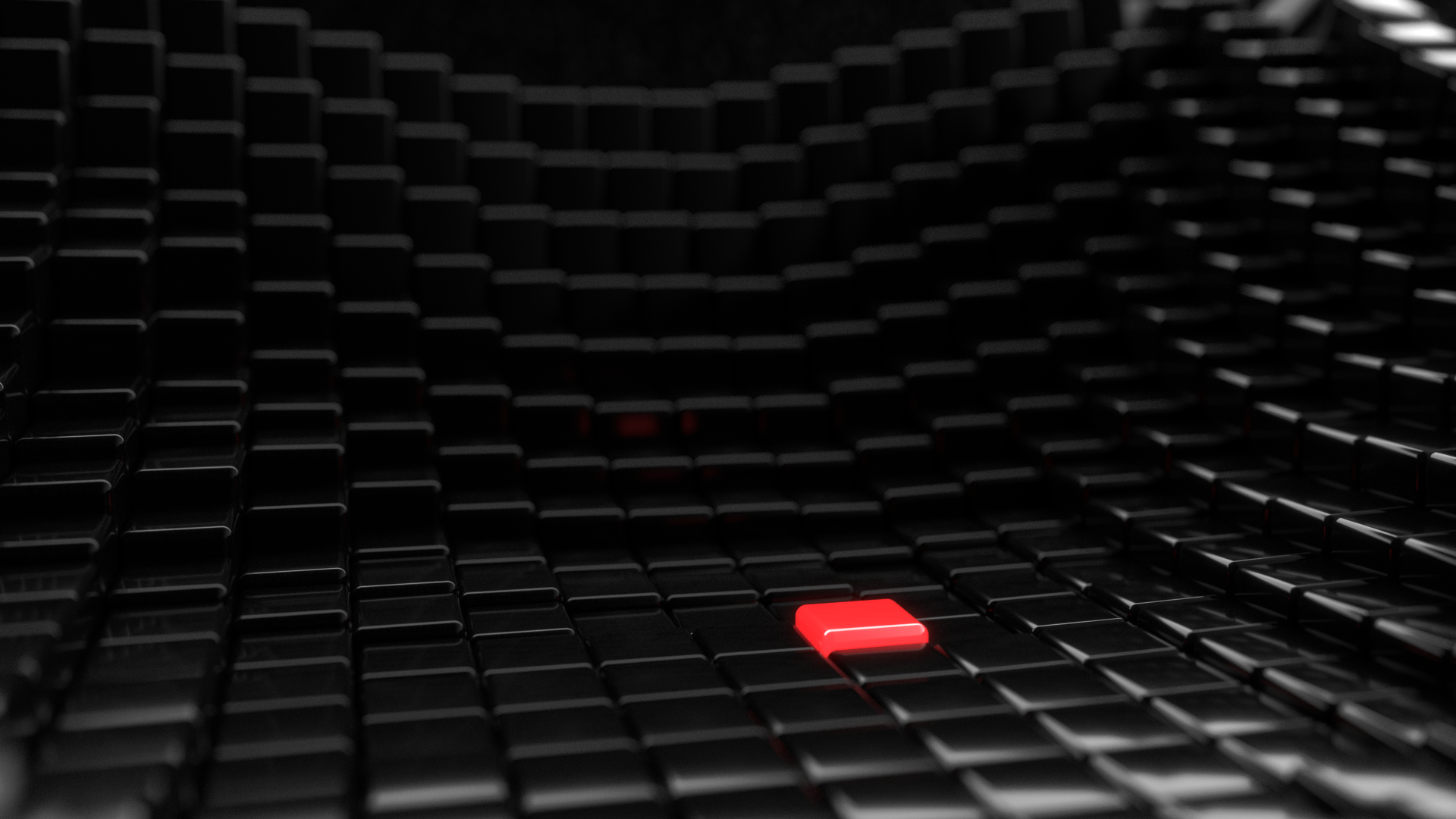 minimalism, cubic, digital art, red, black, dark, depth of field, glowing, HD Wallpaper