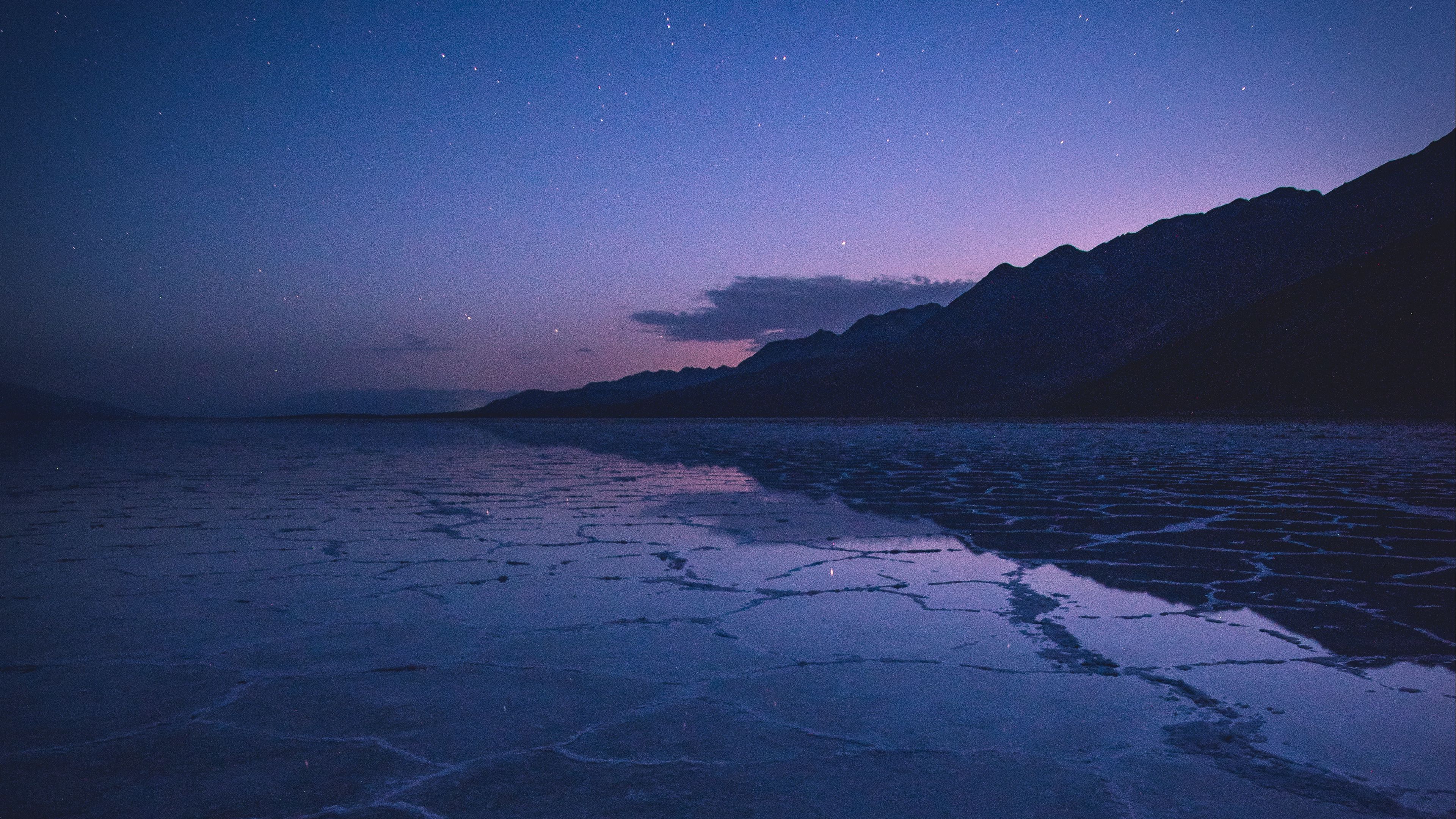 lake, mountains, twilight, starry sky, water, surface, 4k, HD Wallpaper
