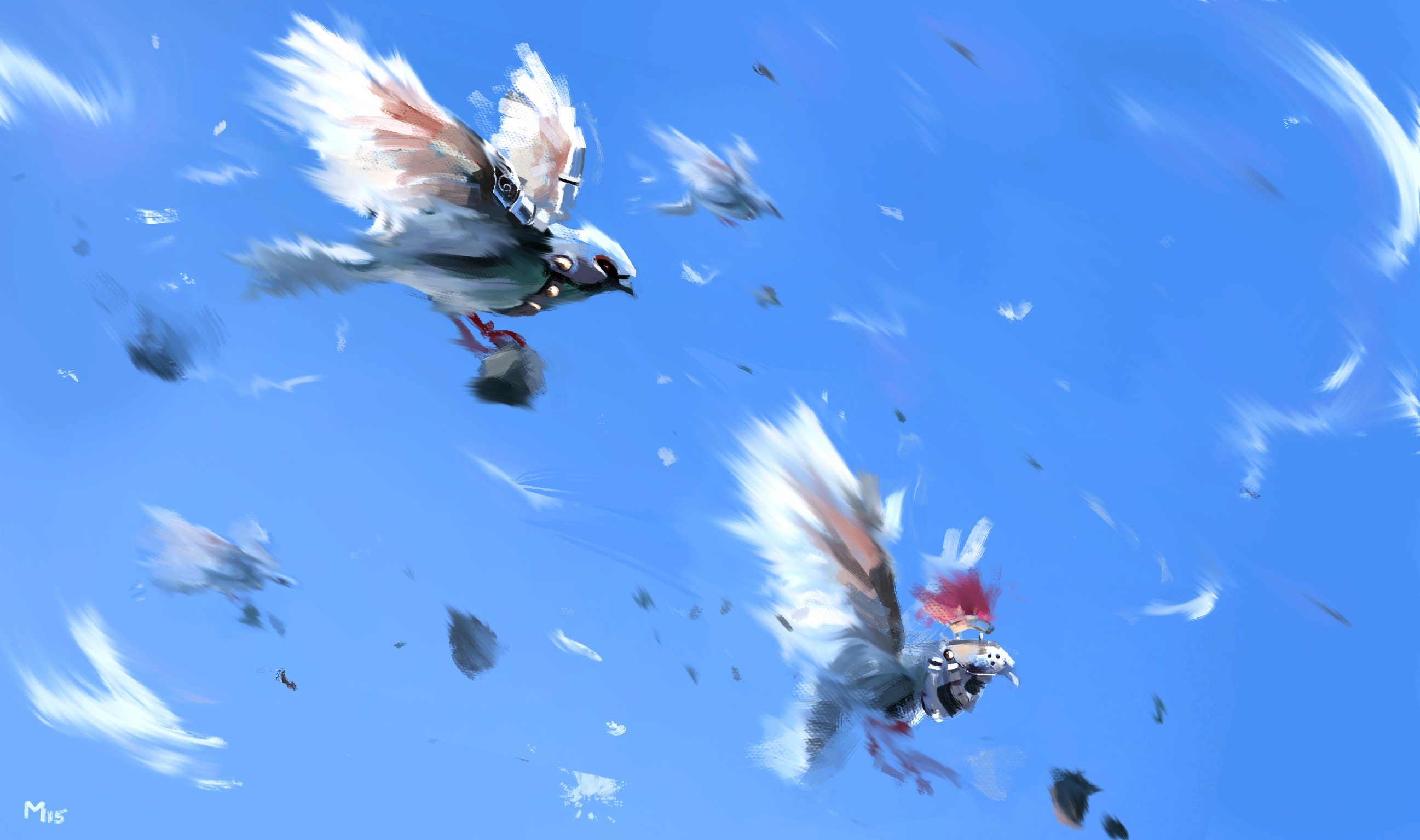 Dominik Mayer, birds, sky, digital art, HD Wallpaper