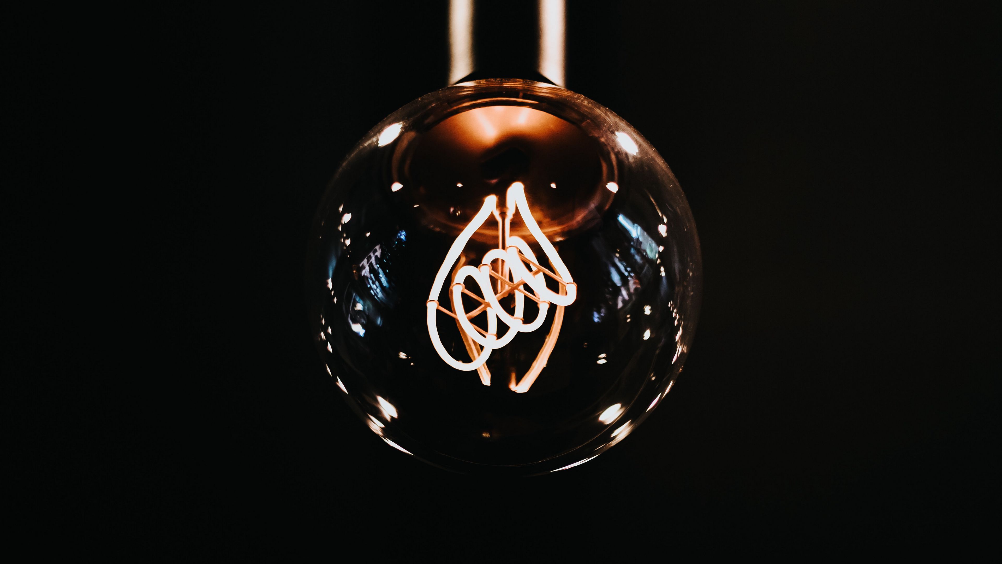 light bulb, electricity, lighting, spiral, dark, 4k, HD Wallpaper