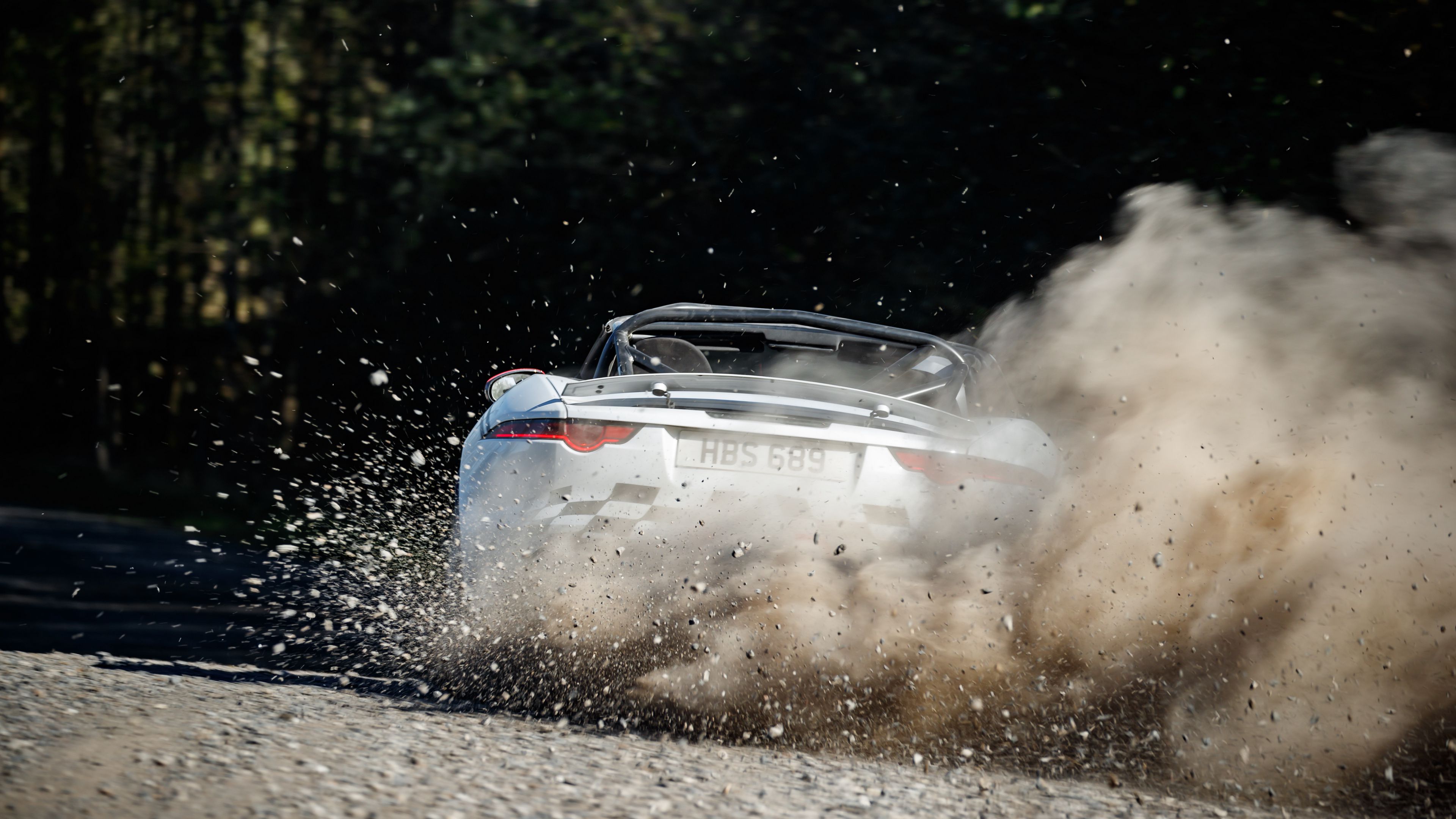 jaguar f-type, jaguar, sportscar, drift, rally, white, 4k, HD Wallpaper