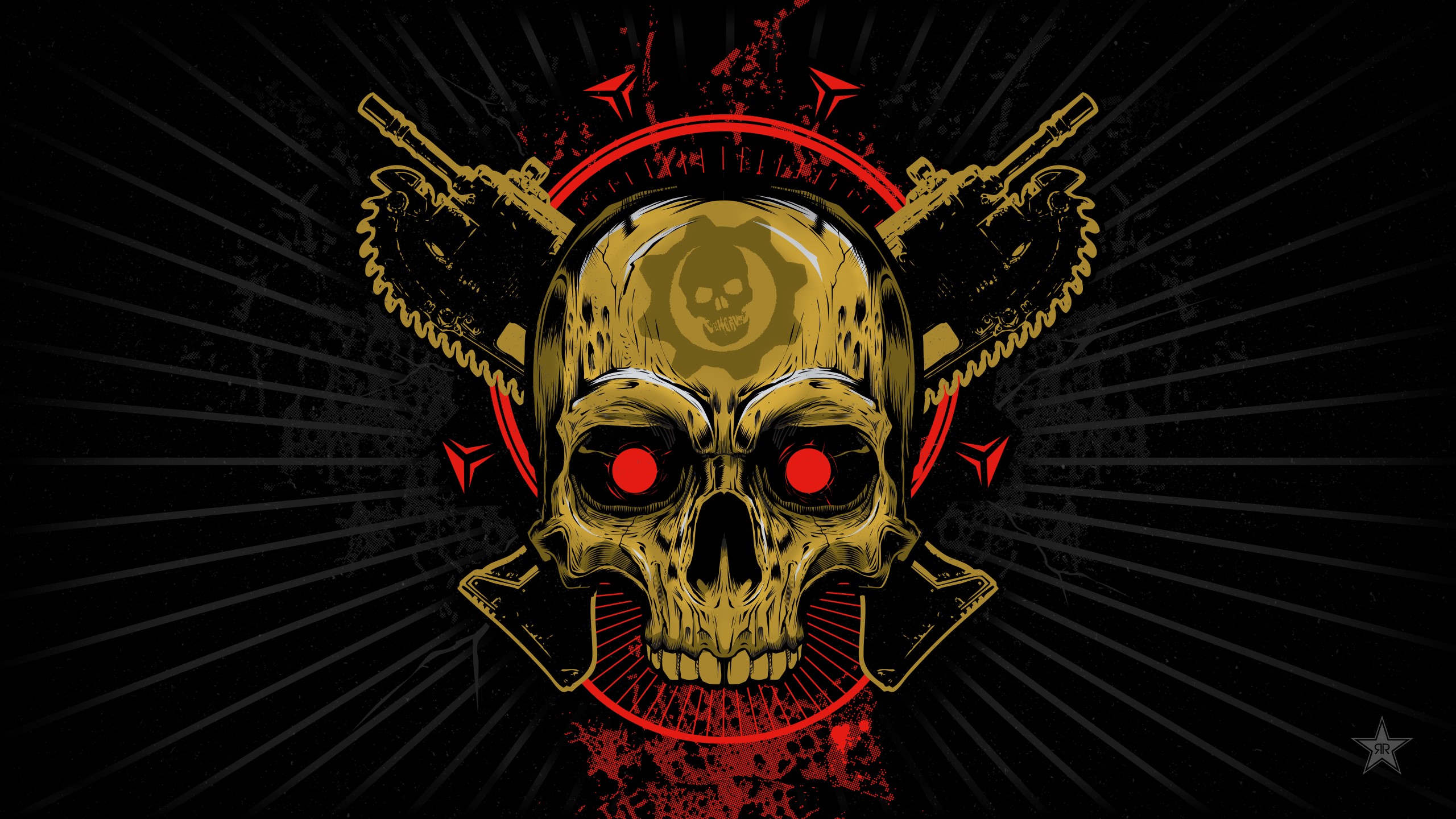 video games, skull, Gears of War, video game art, red eyes, bones, HD Wallpaper