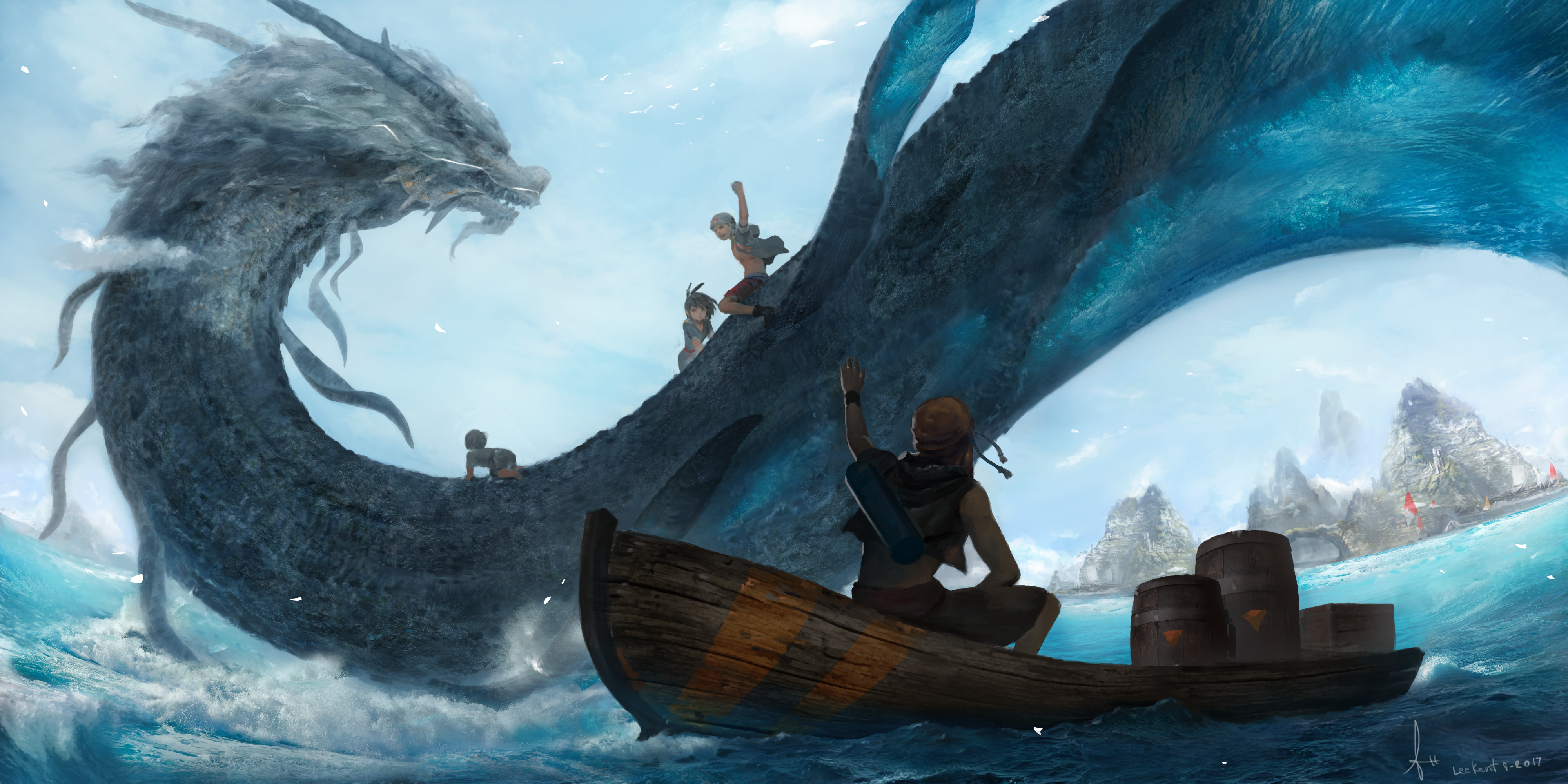 dragon, water, boat, HD Wallpaper
