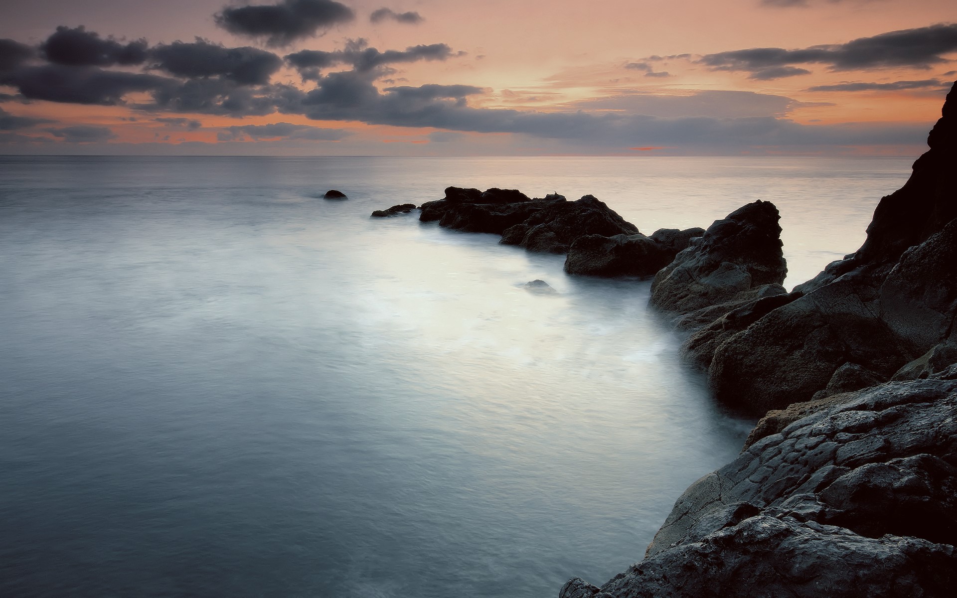 rock, sea, sky, clouds, HD Wallpaper