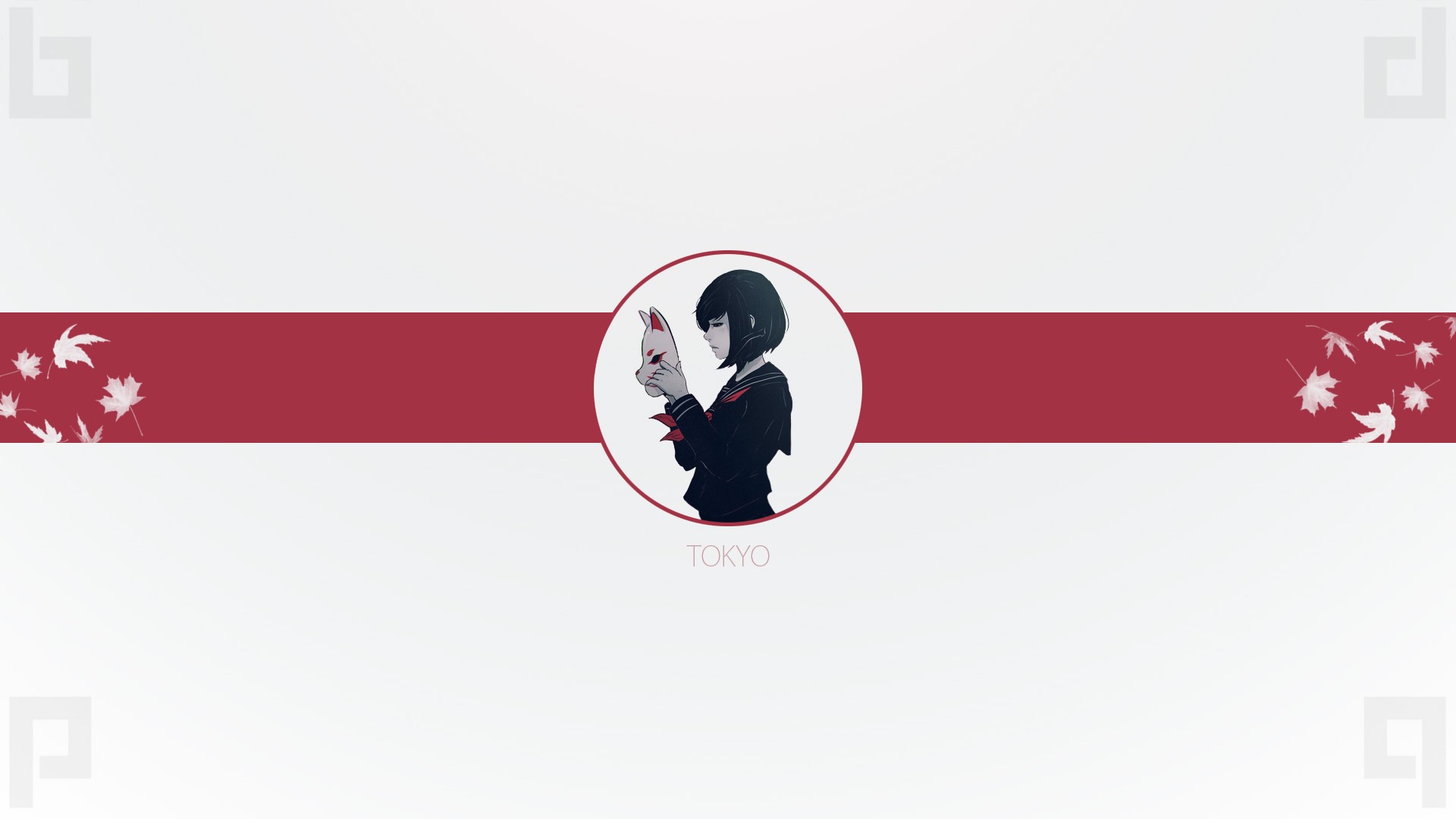 Tokyo Prefecture, minimalism, anime girls, illustration, white mask, painting, HD Wallpaper