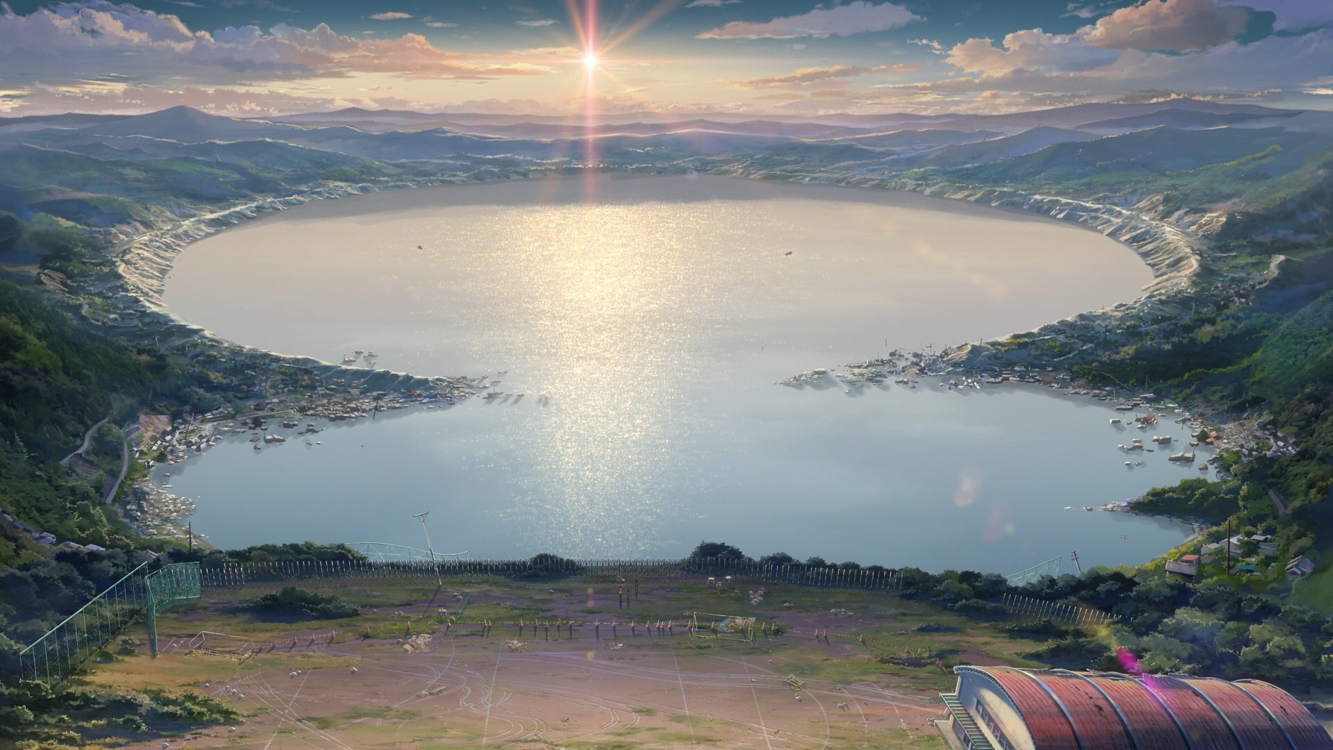 Kimi no Na Wa, Your Name, landscape, lake, mountains, realistic, HD Wallpaper