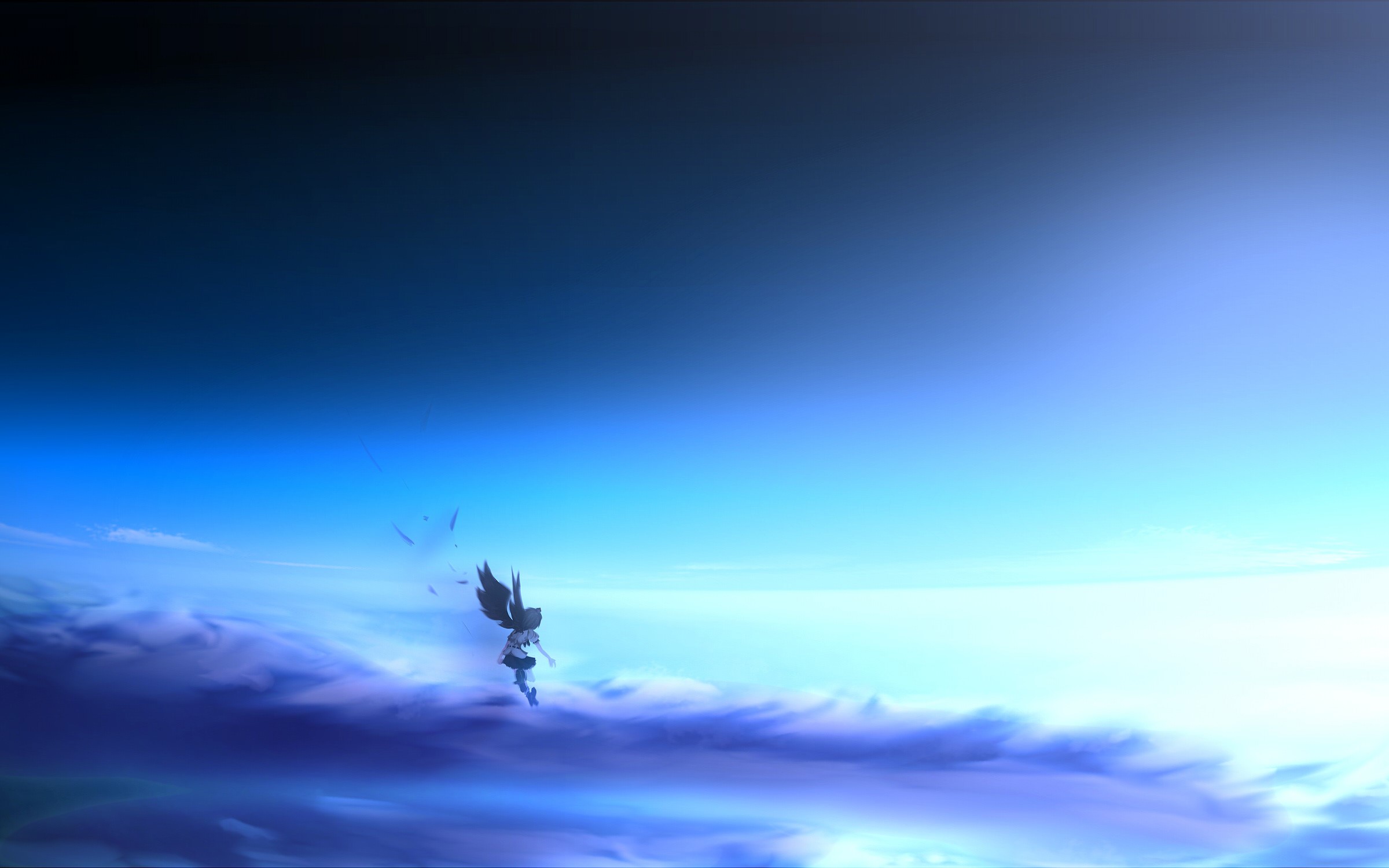 digital art, clouds, anime, anime girls, blue, HD Wallpaper