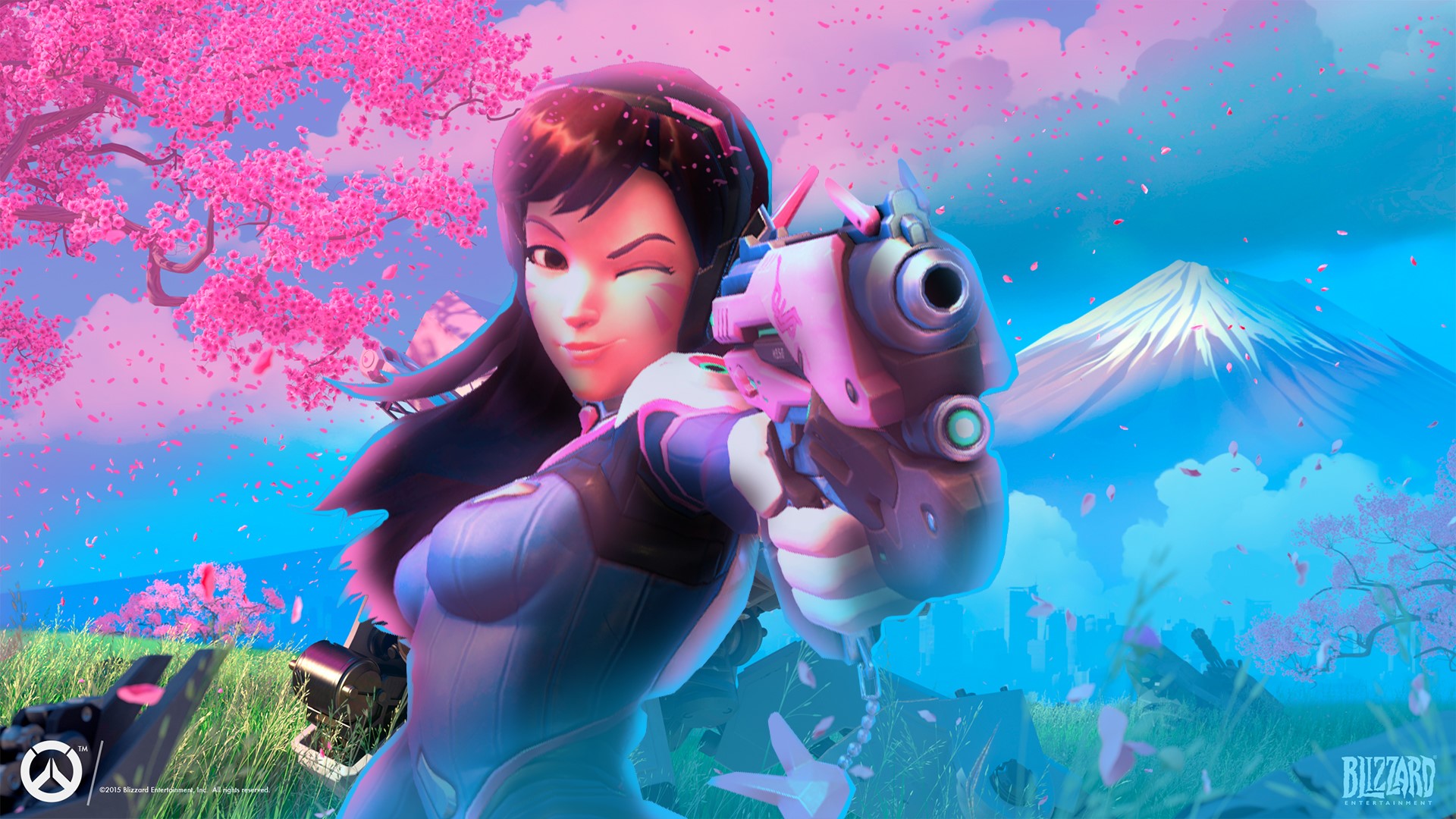 D.Va (Overwatch), Overwatch, anime girls, 2015 (Year), anime, Blizzard Entertainment, PC gaming, gun, HD Wallpaper