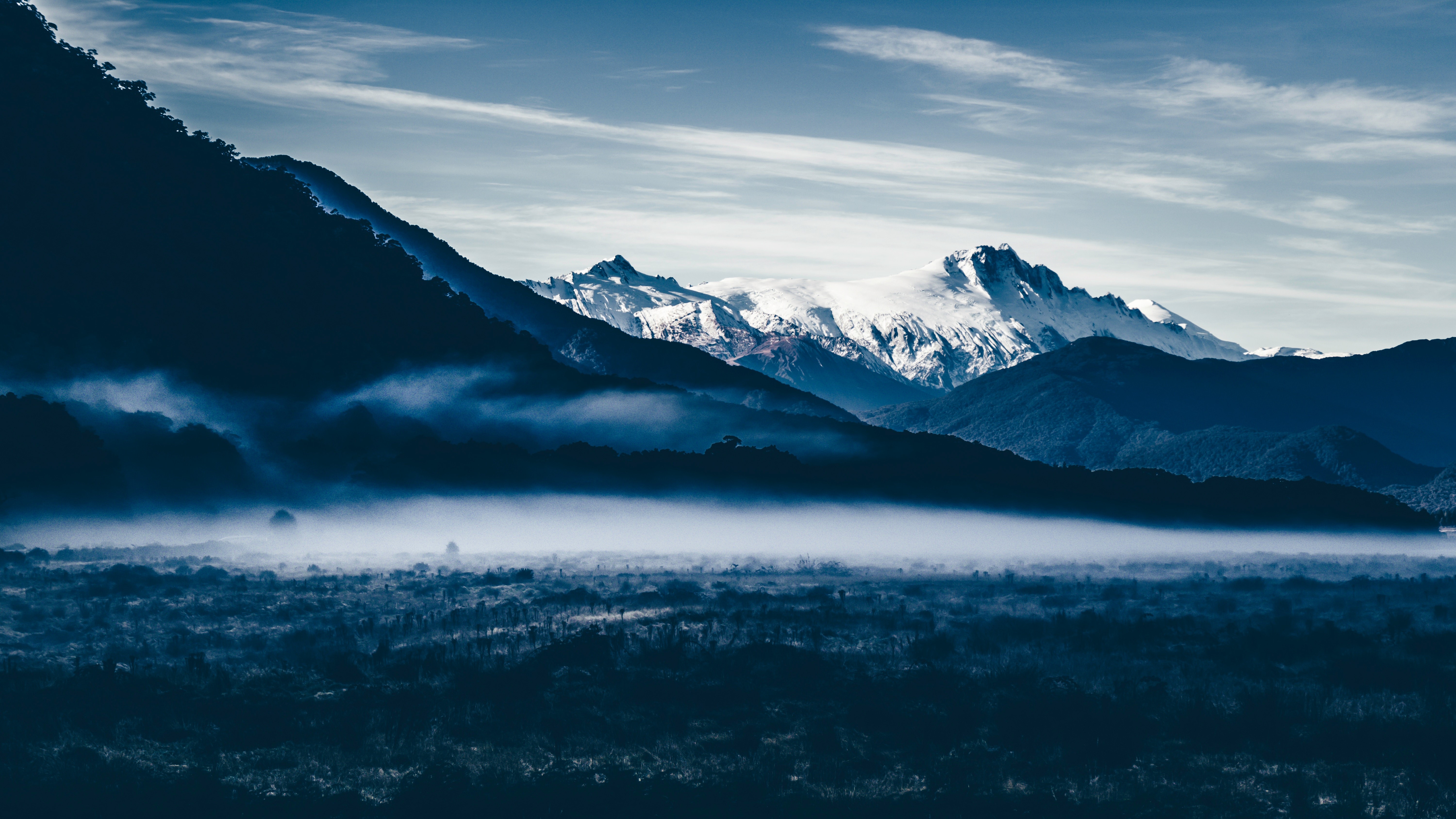 mountains, mist, forest, HD Wallpaper