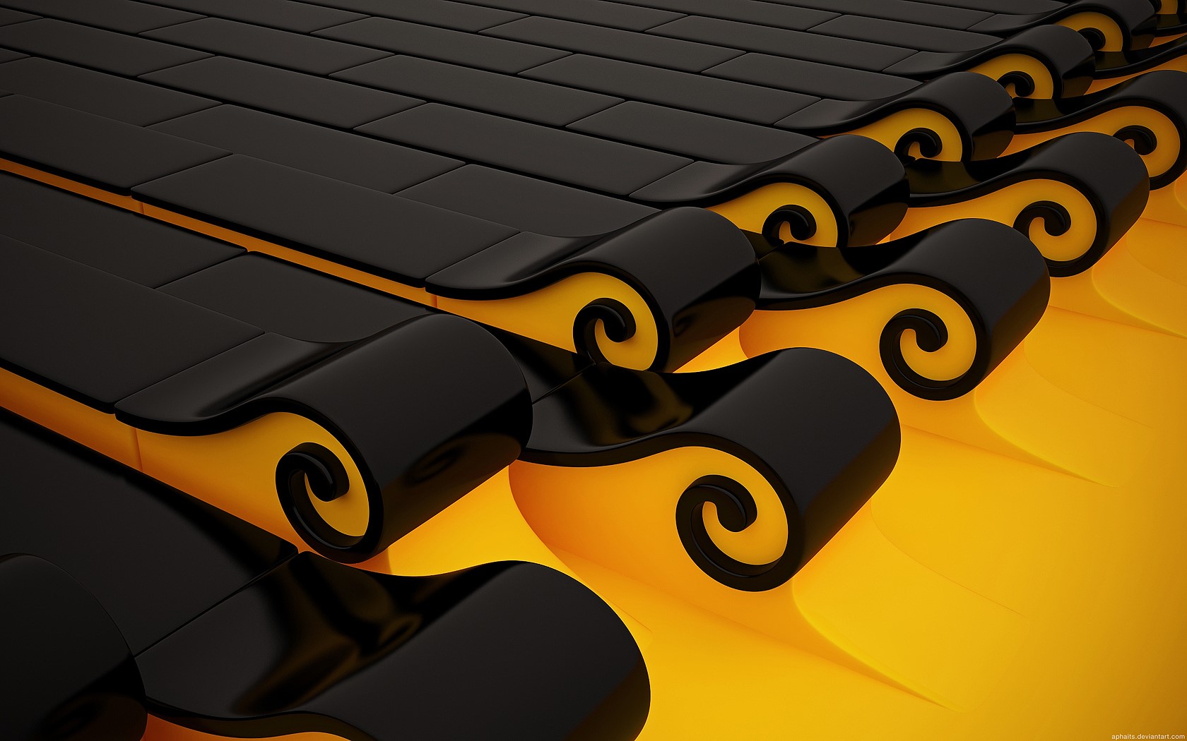 digital art, 3D, yellow, abstract, HD Wallpaper