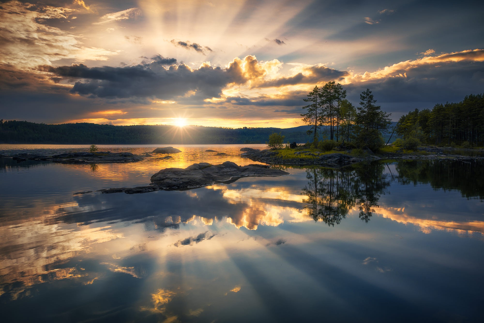 sunset, reflection, water, Norway, Sun, nature, sky, HD Wallpaper