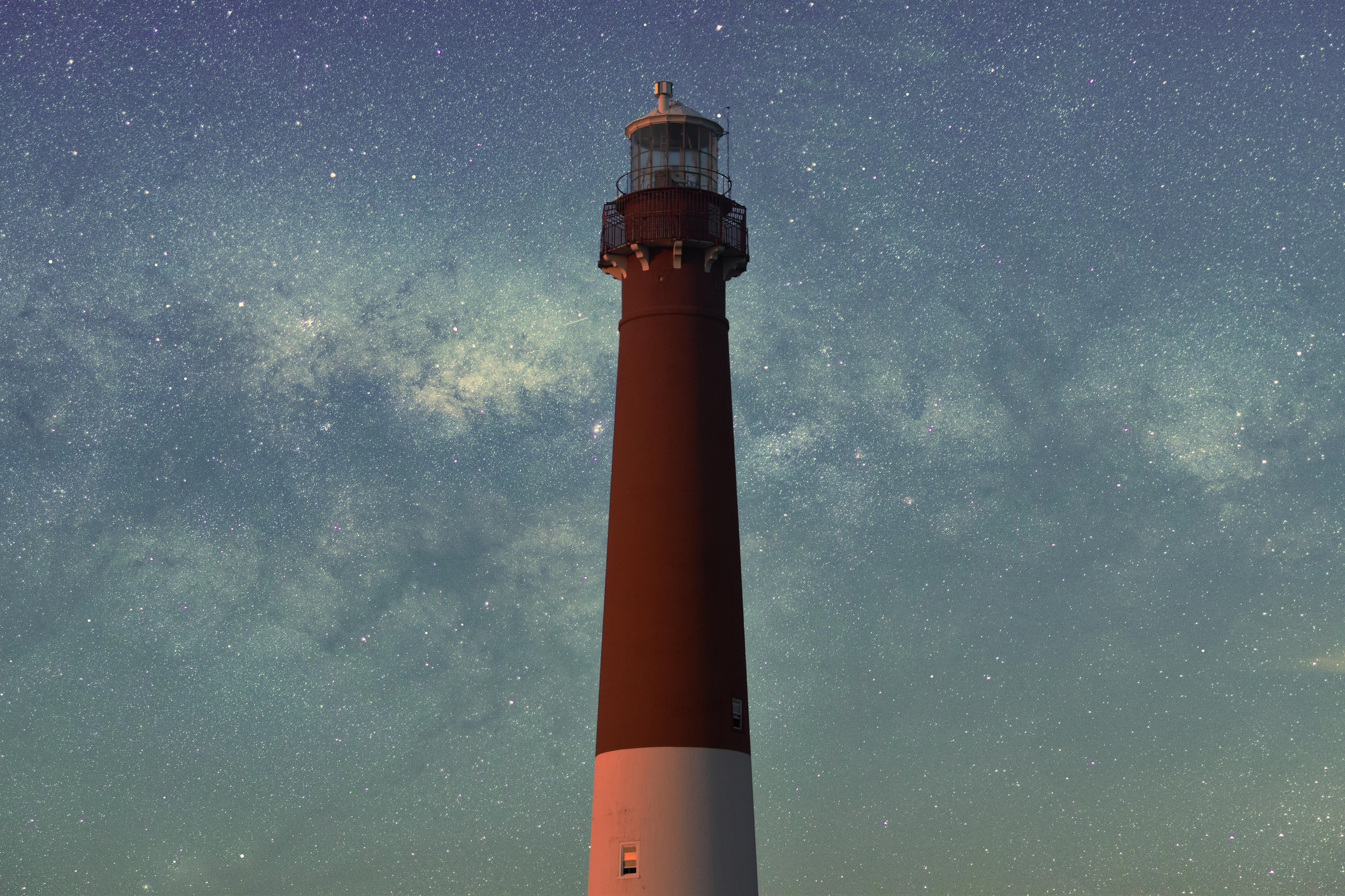 stars, starry night, lighthouse, HD Wallpaper
