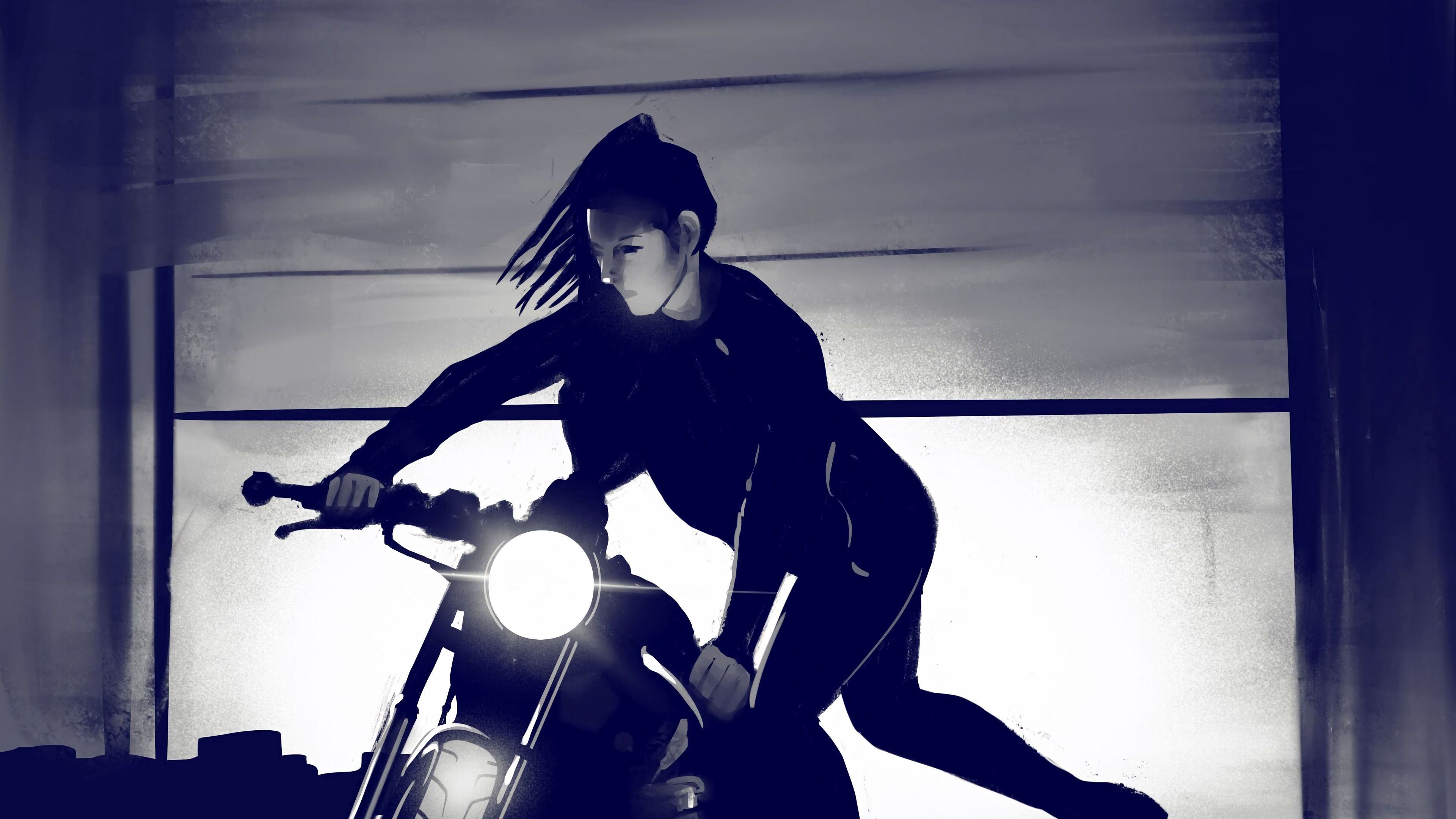 motorcycle, bike, girl, art, 4k, HD Wallpaper