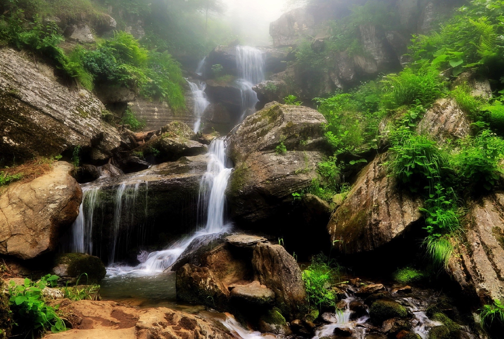 waterfall, nature, landscape, mountains, HD Wallpaper