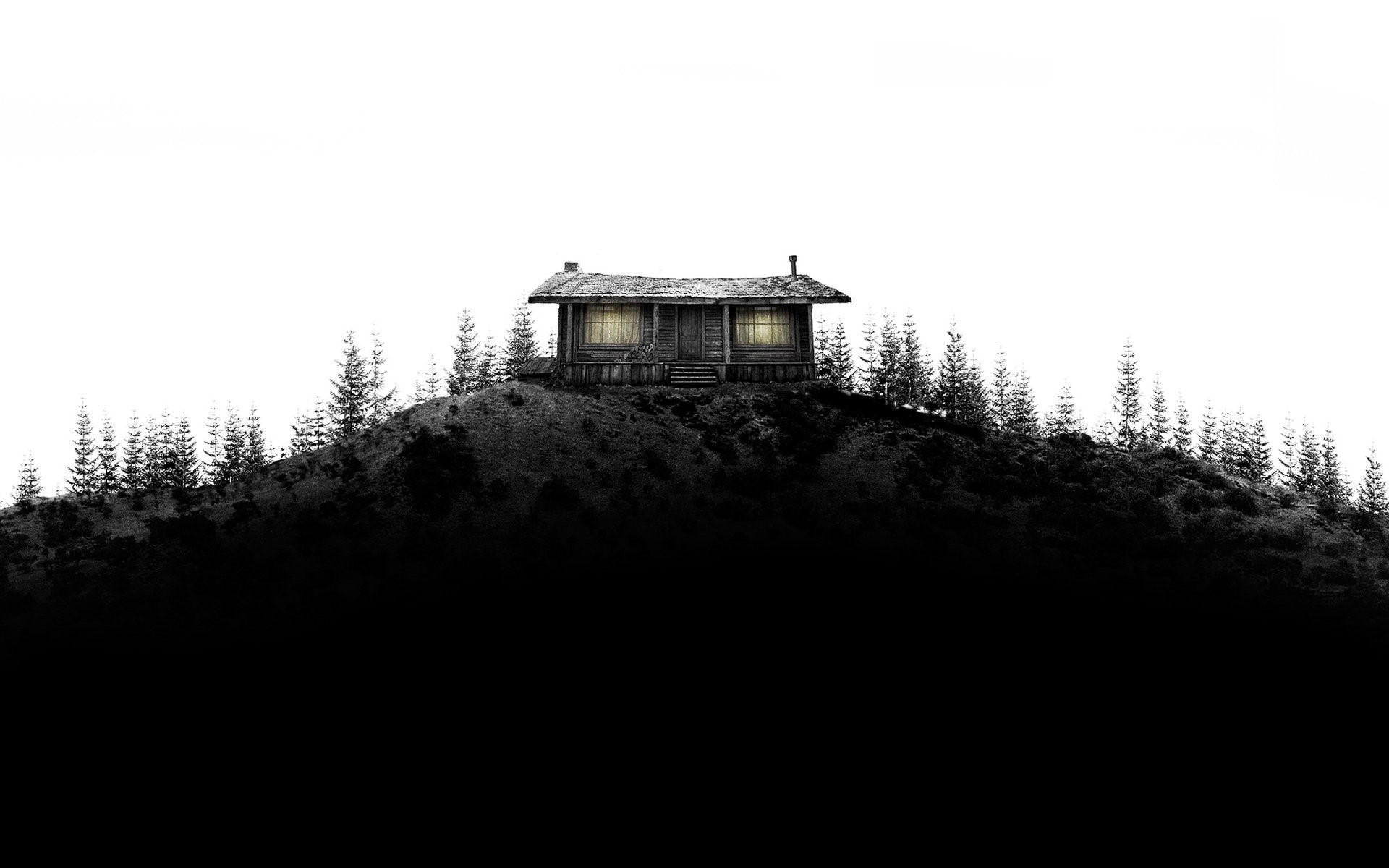 photography, monochrome, house, nature, hill, trees, white background, HD Wallpaper