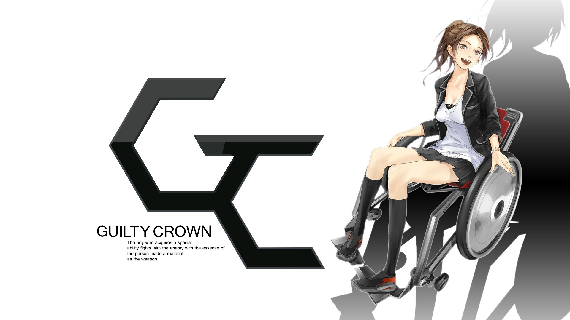 Guilty Crown, anime, Wheelchair, miniskirt, simple background, white background, legs, HD Wallpaper